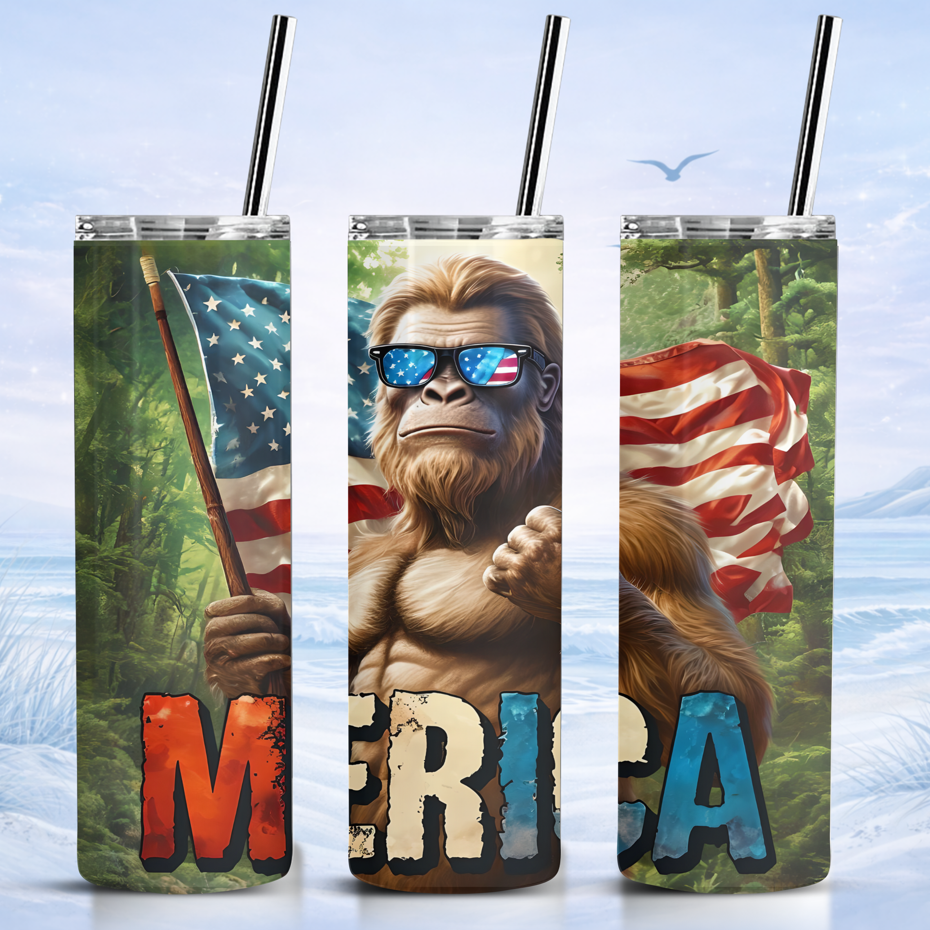 merica bigfoot tumbler patriotic sasquatch design