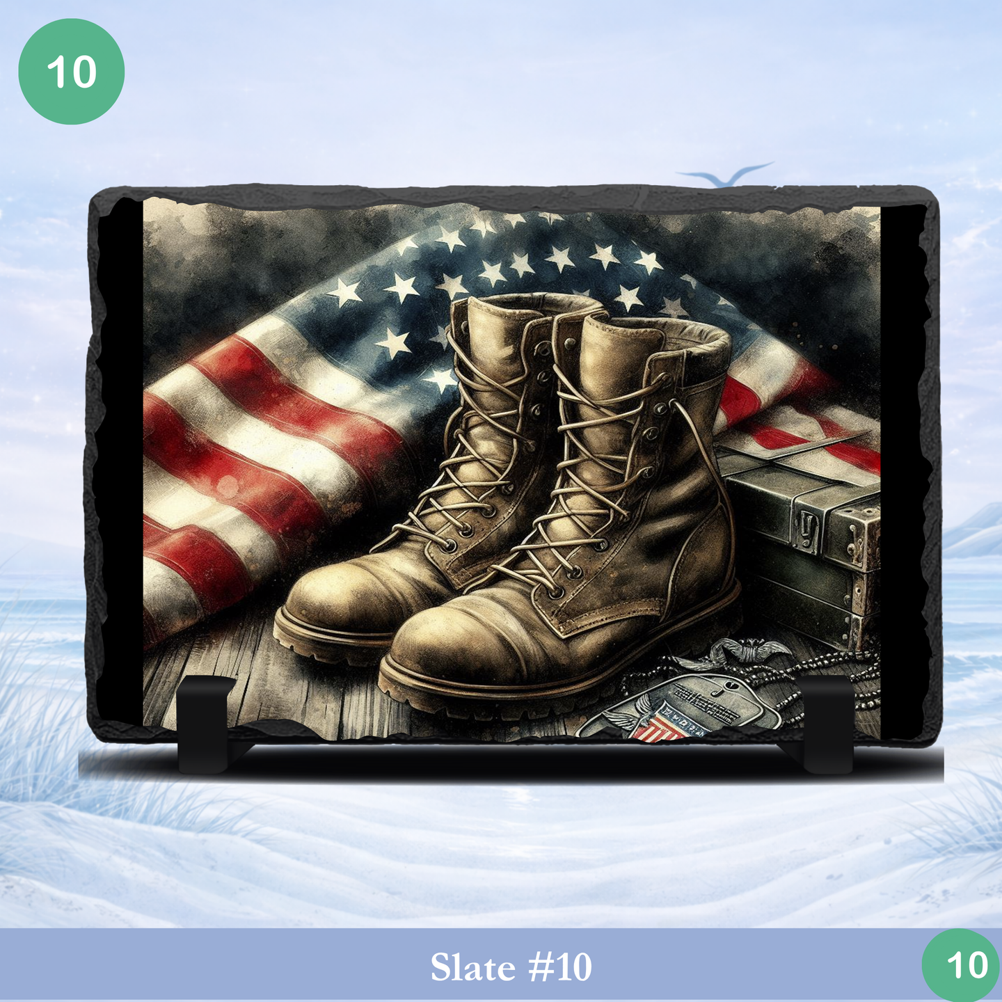military boots american flag dog tags tribute slate