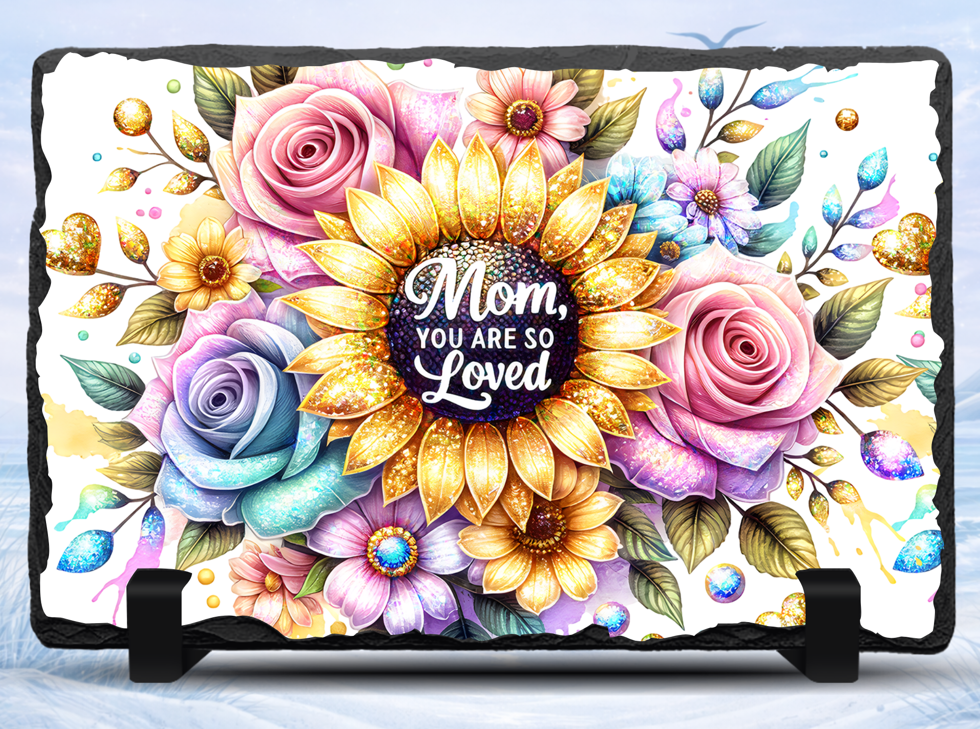 mom you are loved sunflower slate gift