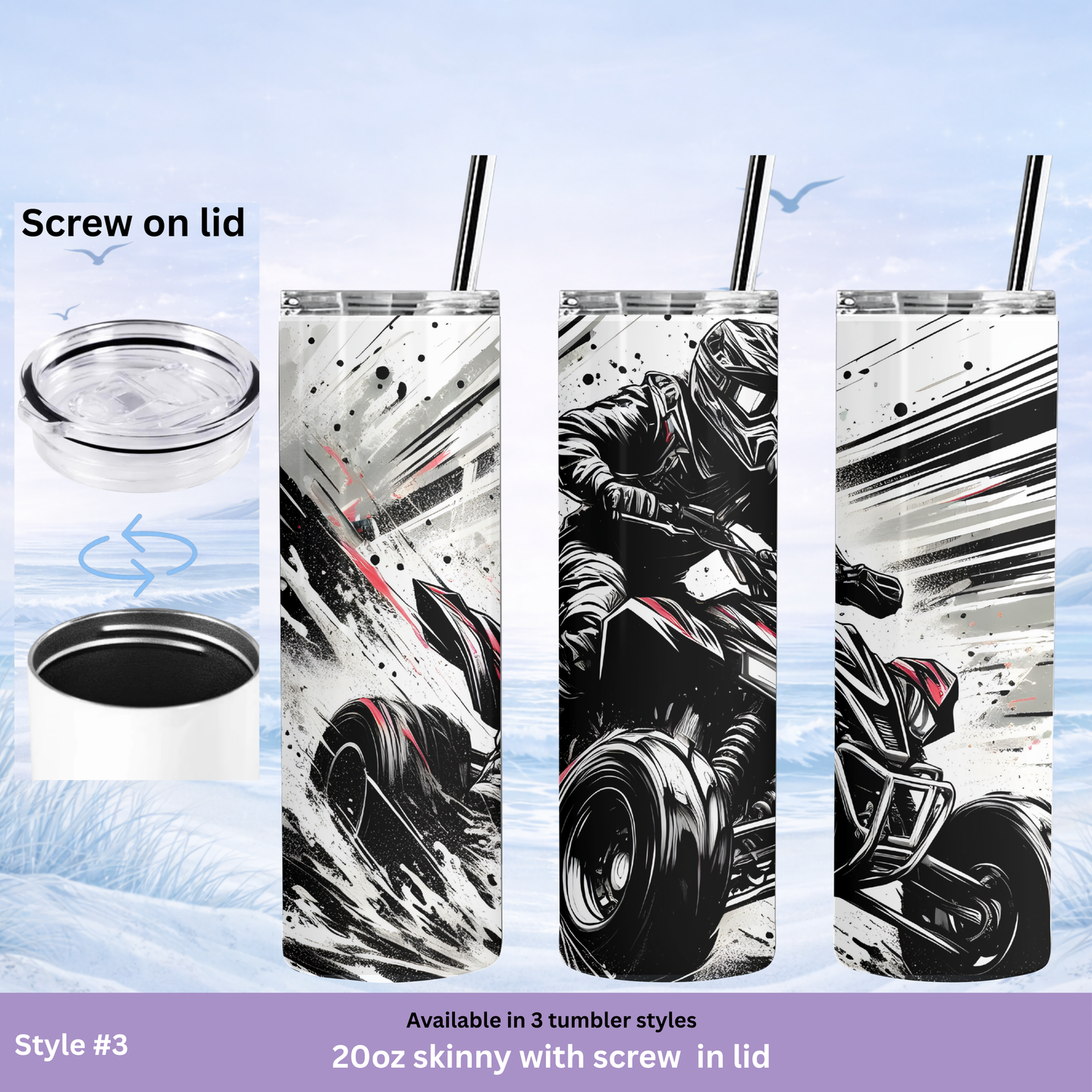 motorsport ATV tumbler monochrome racing style design