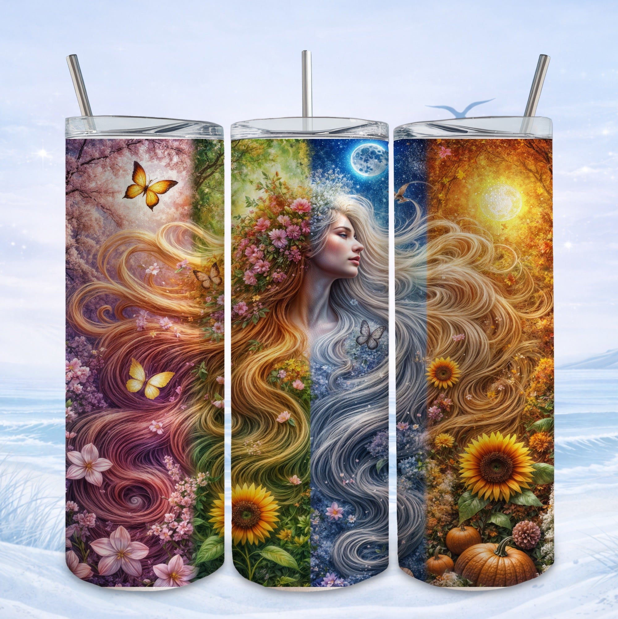 nature goddess tumbler celestial floral design