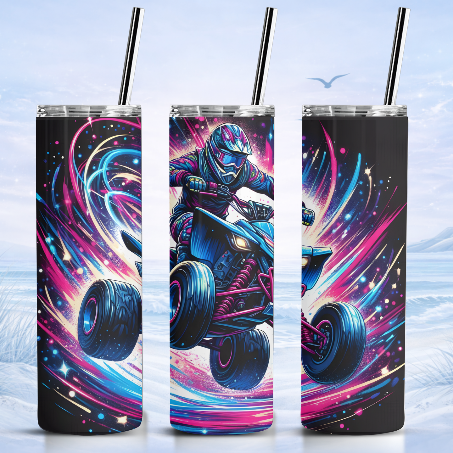 neon ATV rider tumbler off road night riding design