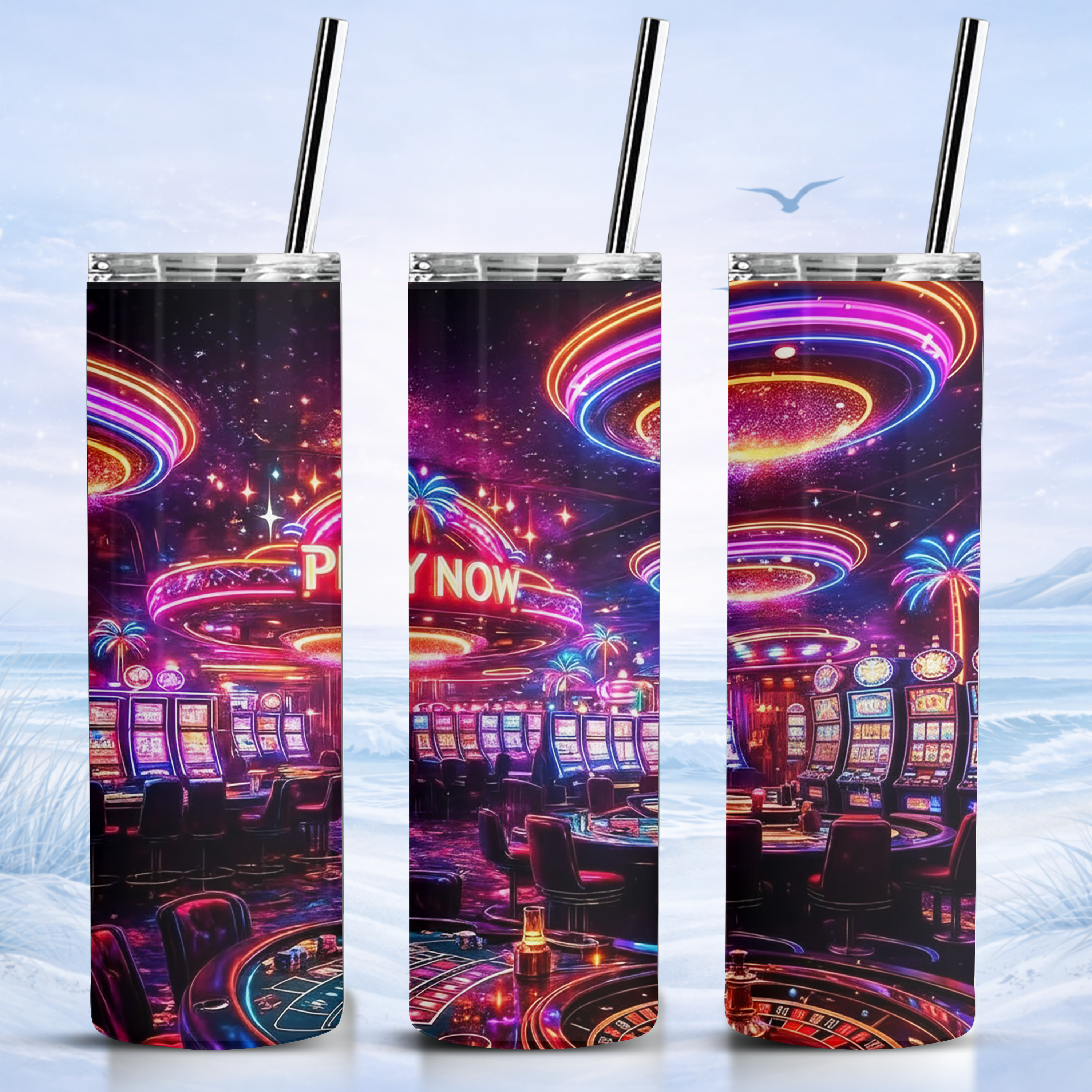 neon casino tumbler stainless steel