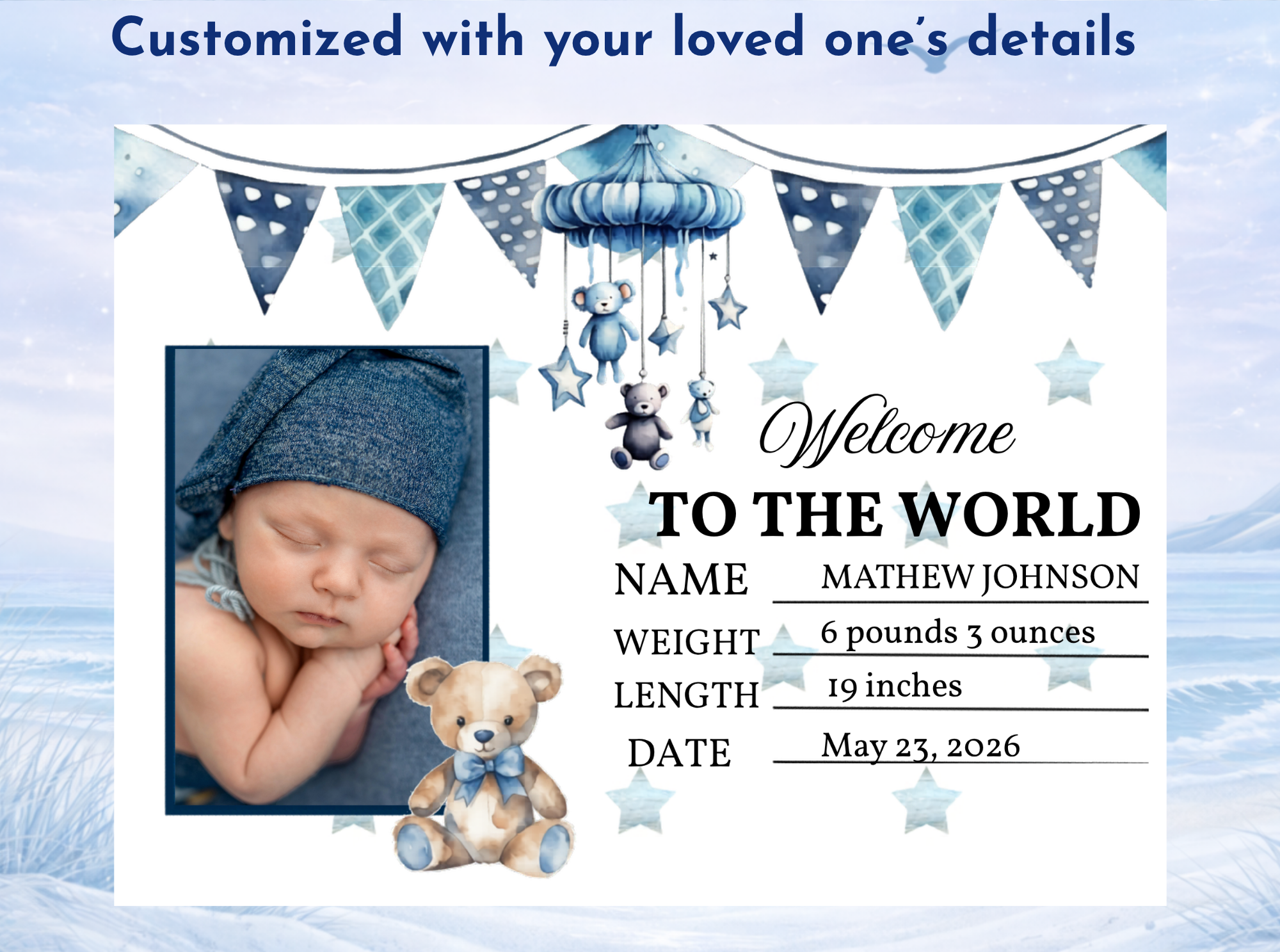 newborn keepsake slate with name weight and date