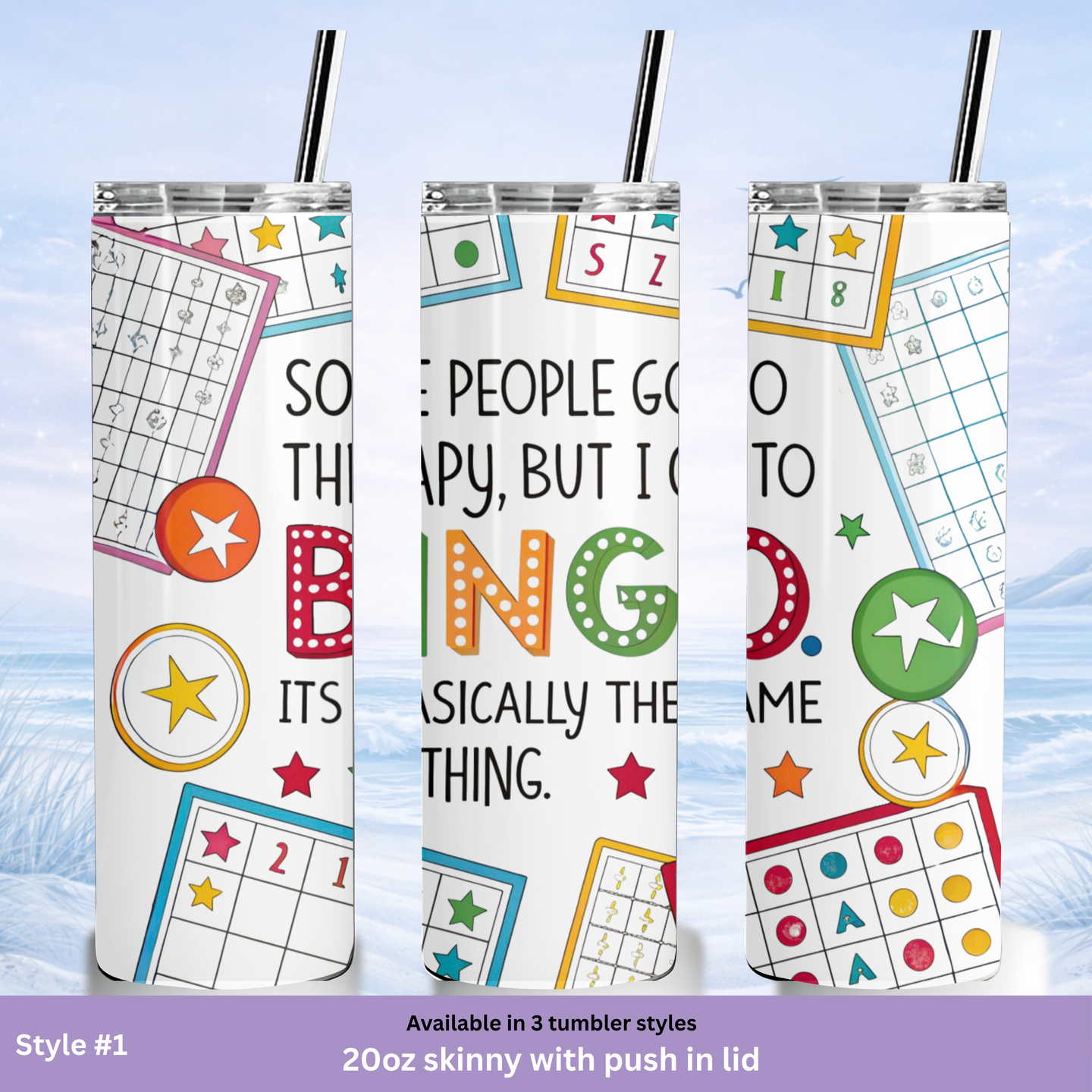 novelty bingo tumbler colorful cards design