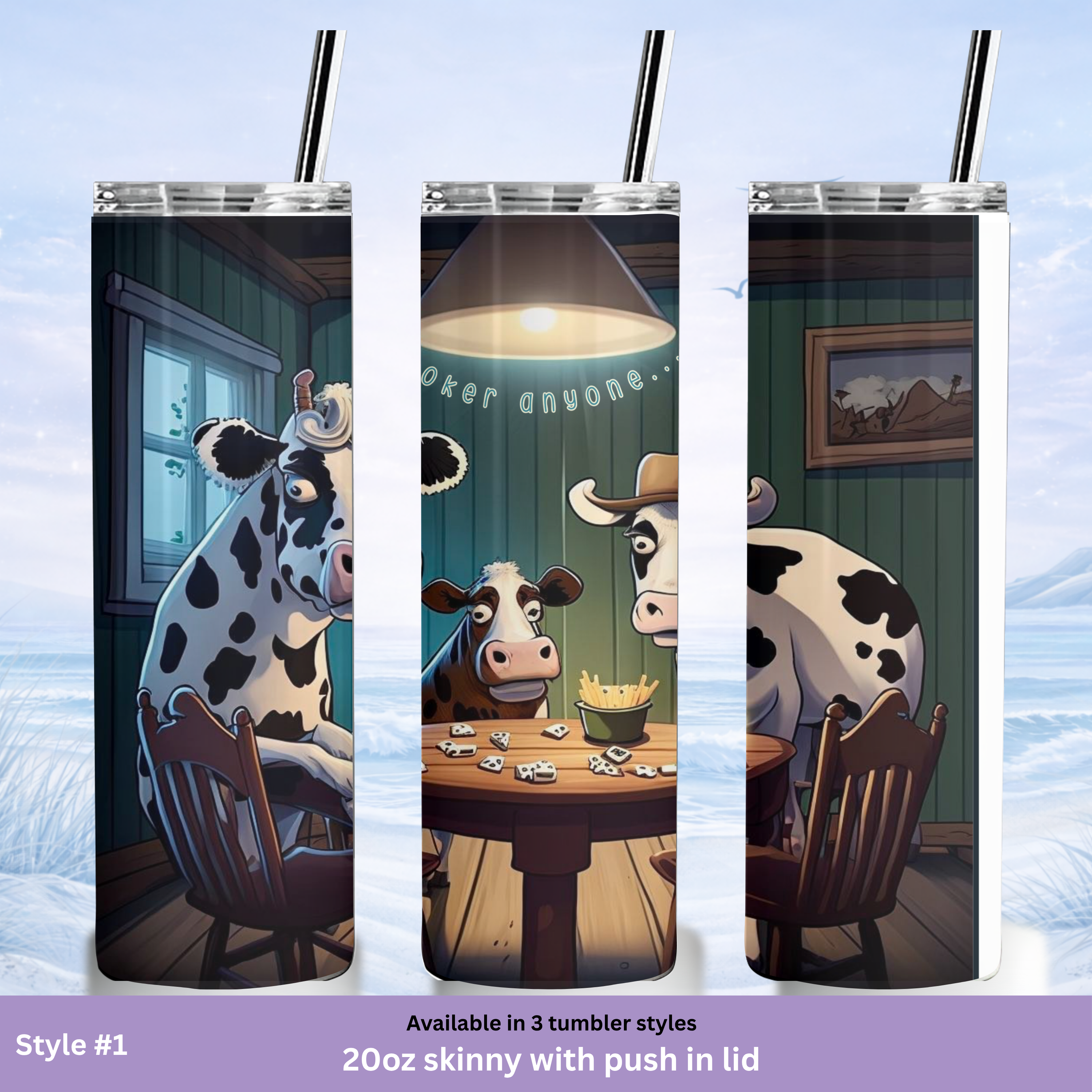 novelty cow poker stainless tumbler