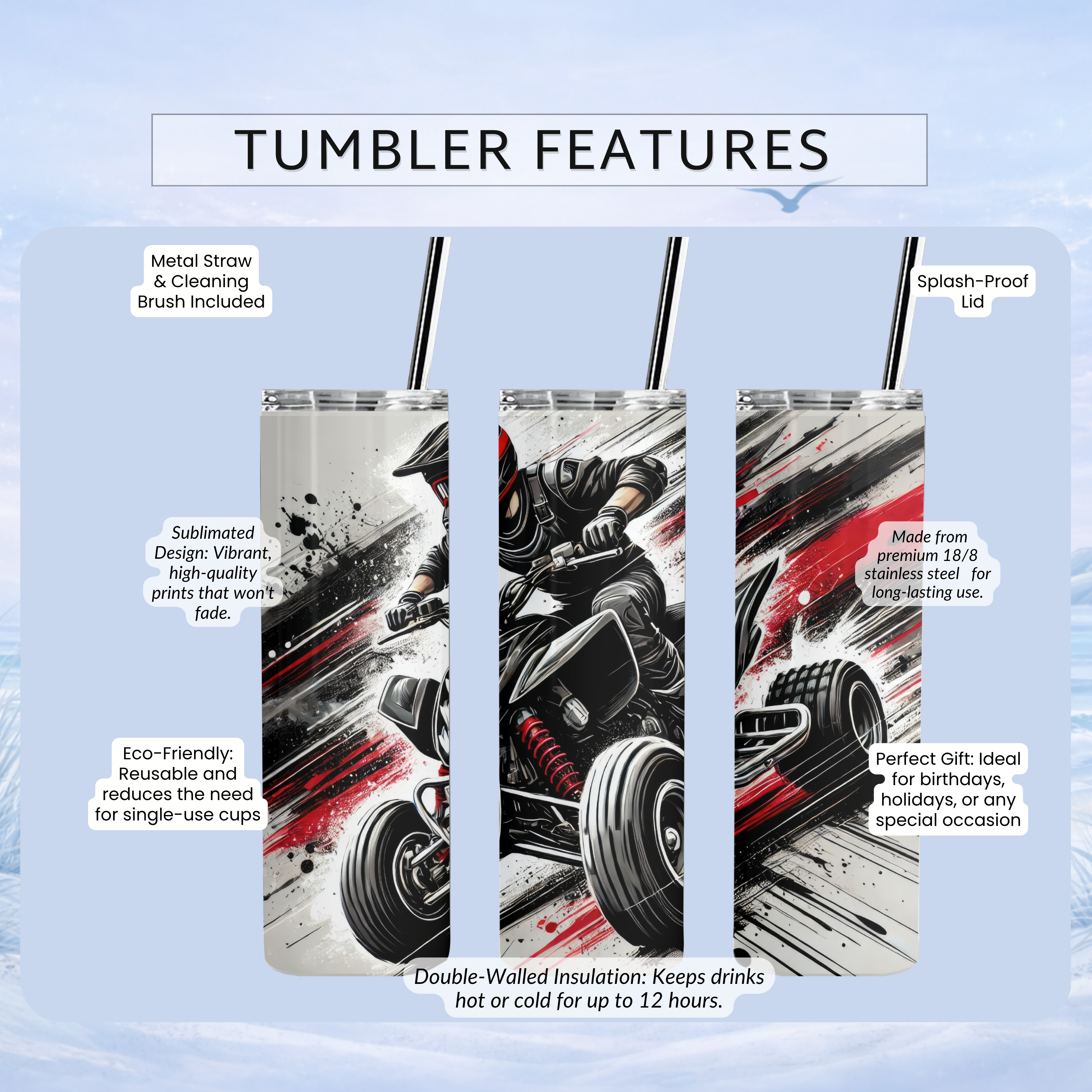 off road ATV tumbler 20 oz stainless steel insulated cup