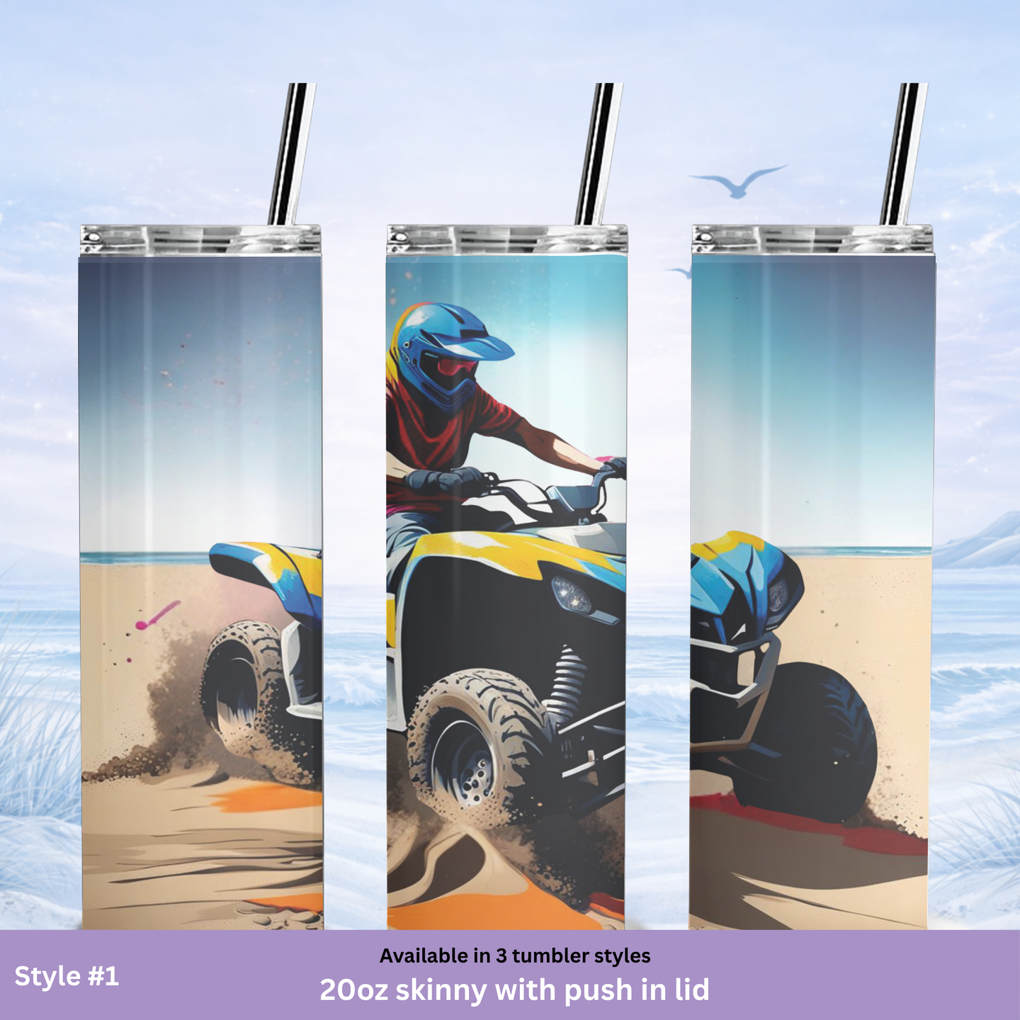 off road adventure tumbler ATV beach riding scene