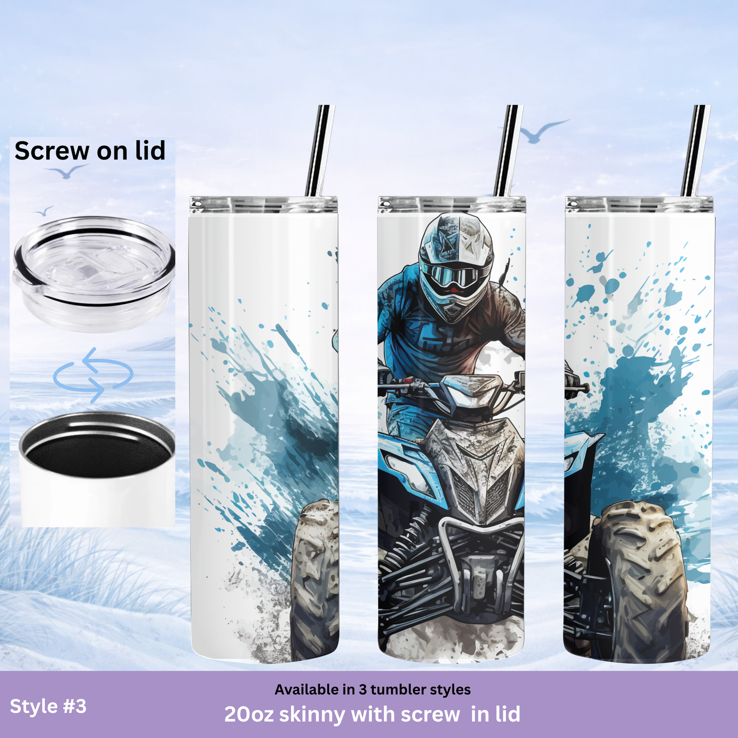 off road adventure tumbler quad bike blue design