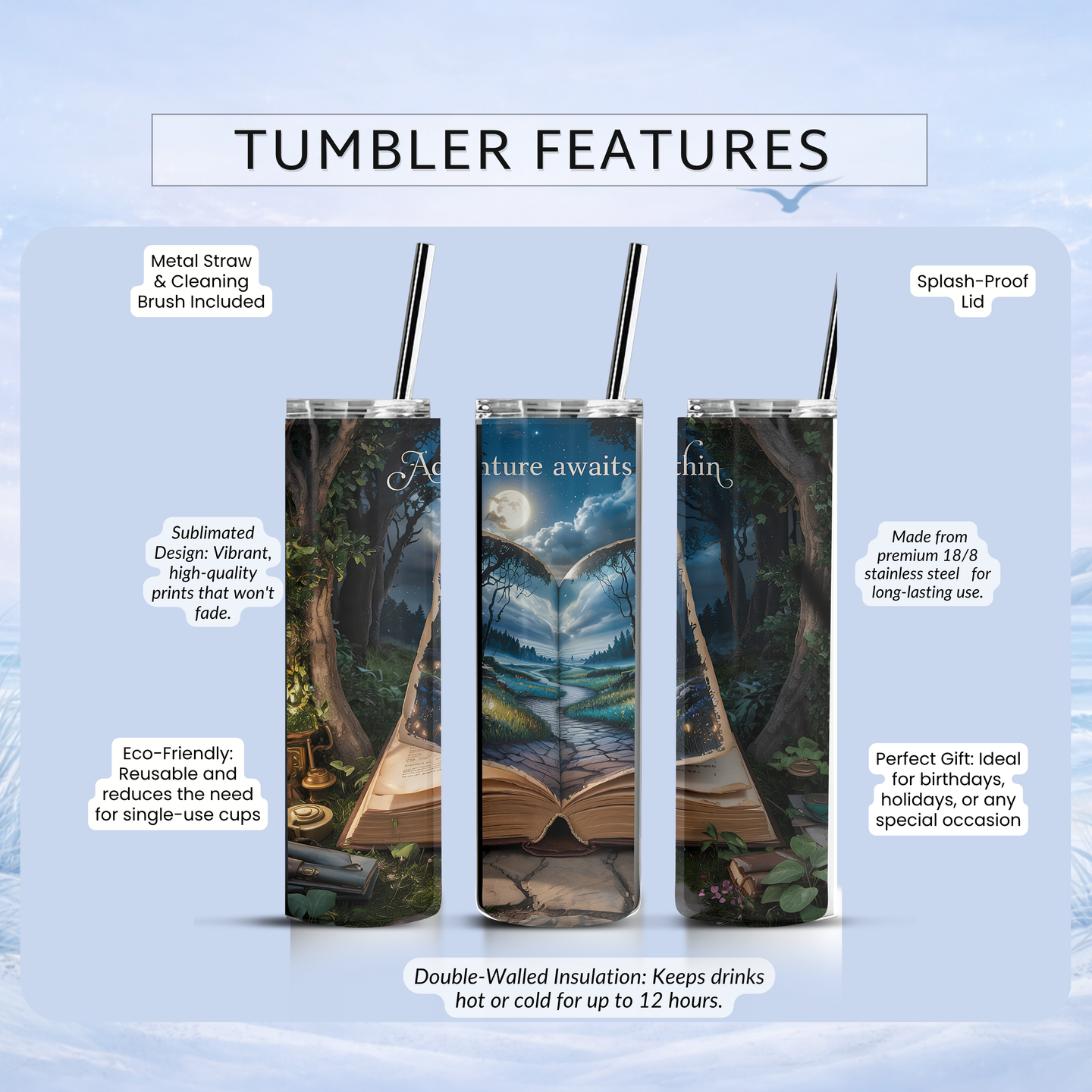 open book landscape tumbler fantasy aesthetic cup