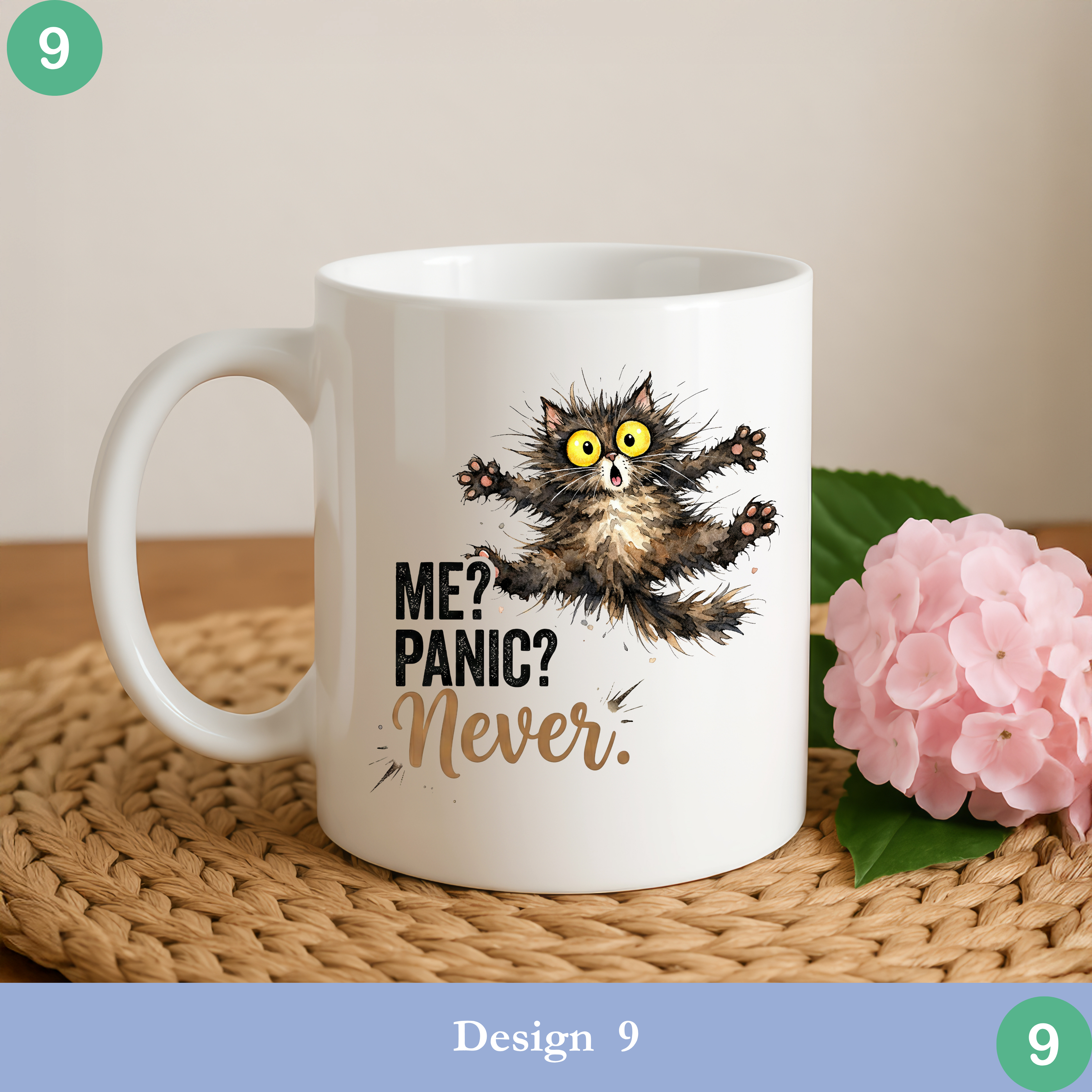 panic never cat funny coffee mug