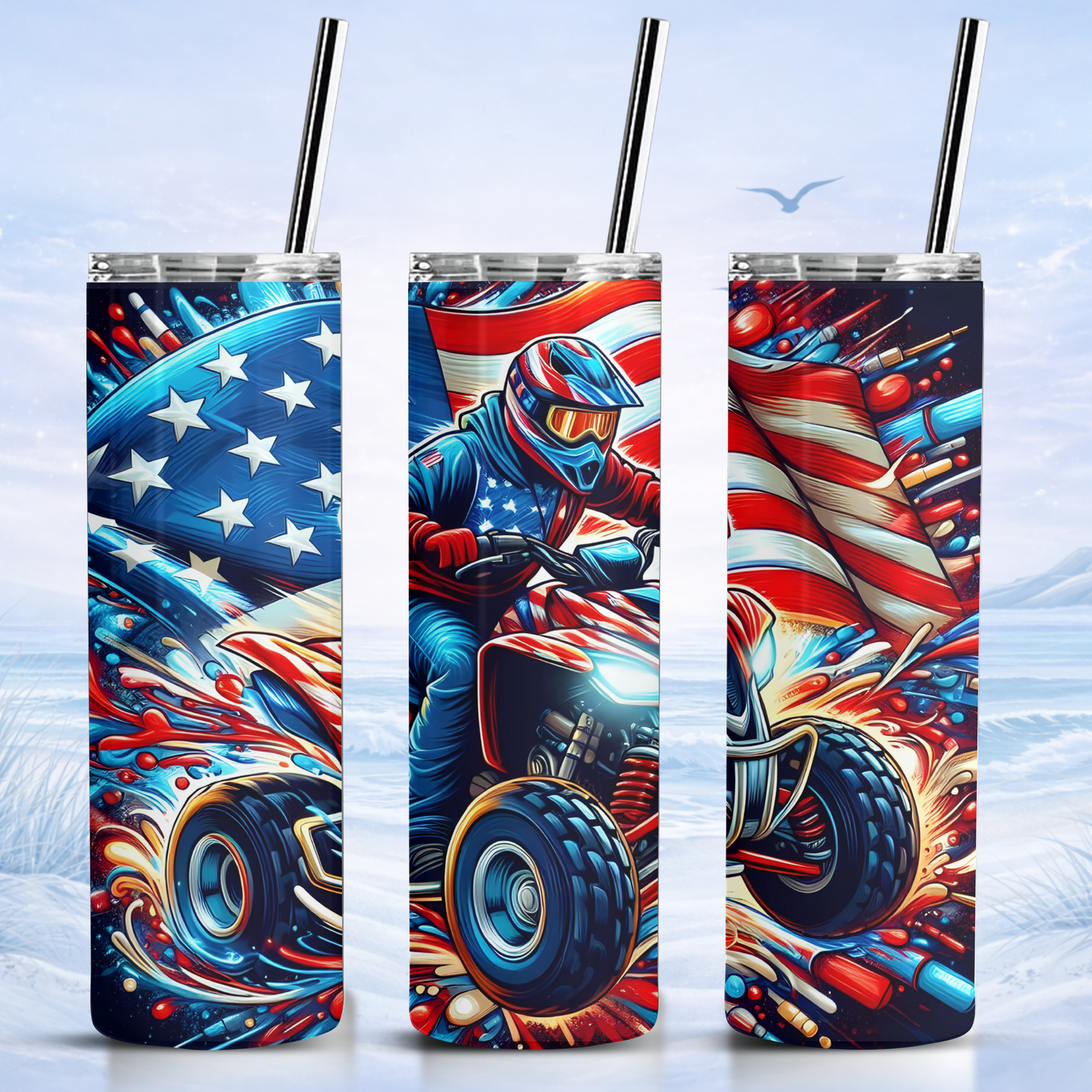 patriotic ATV tumbler American flag off road rider design
