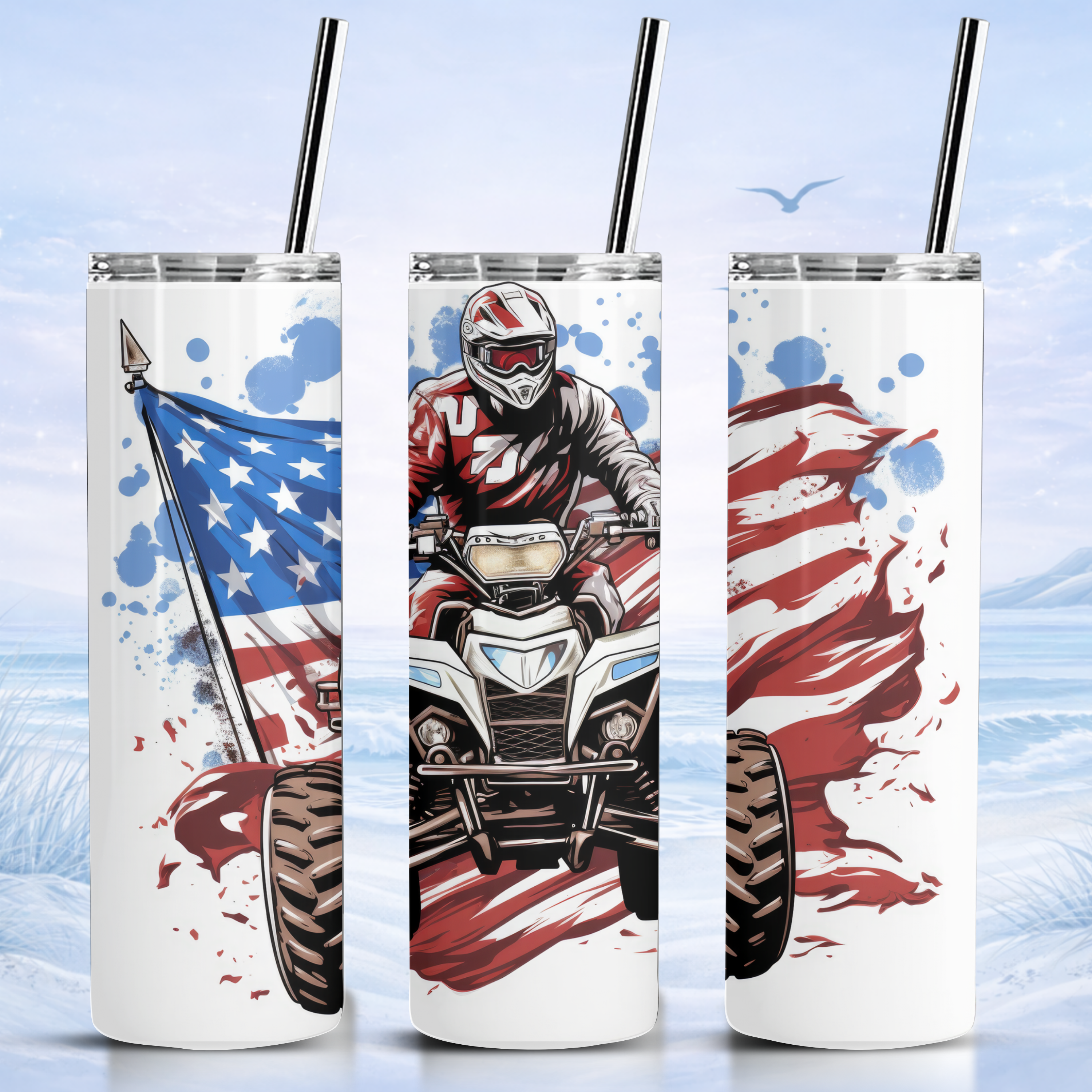 patriotic ATV tumbler American flag off road rider design