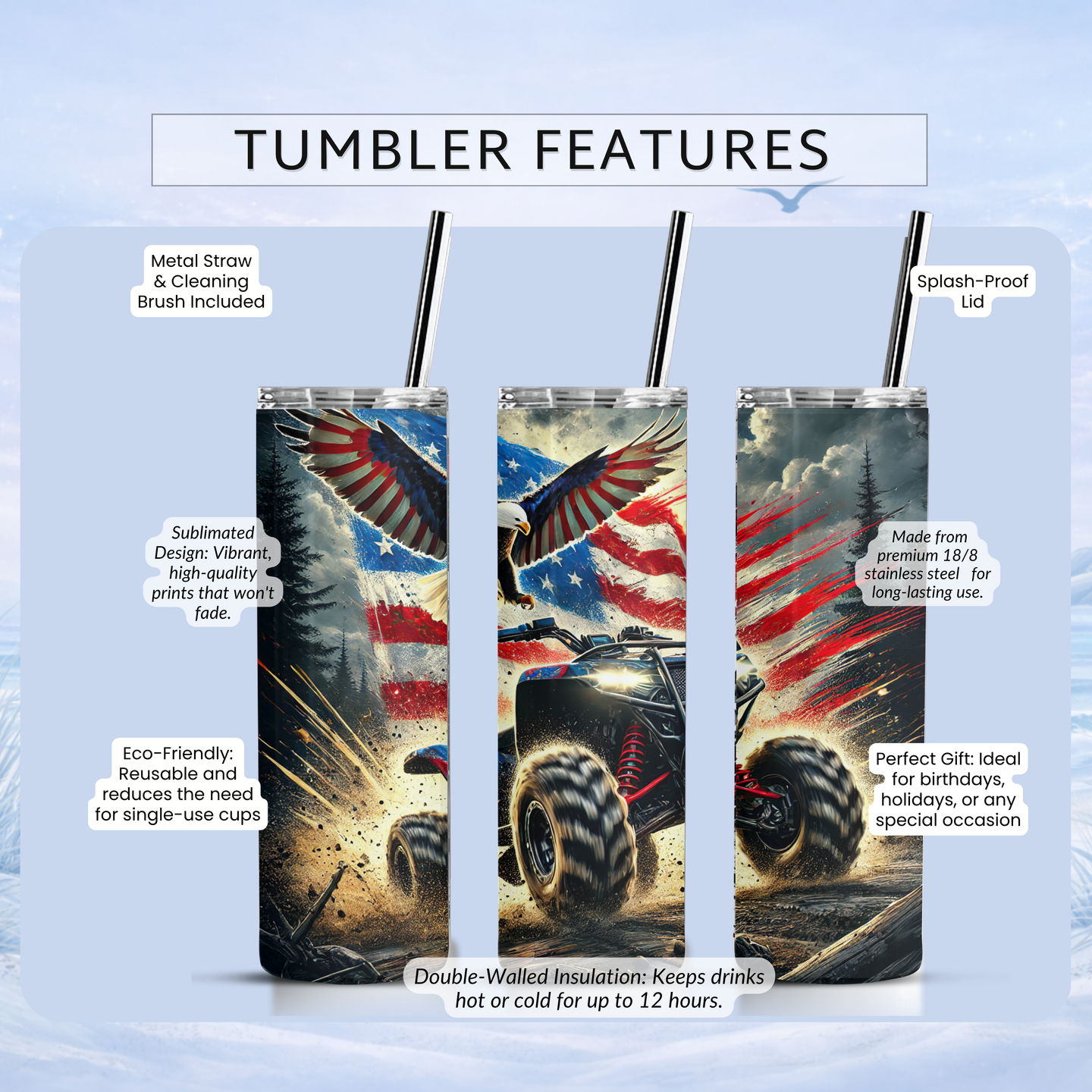 patriotic ATV tumbler bald eagle off road adventure design