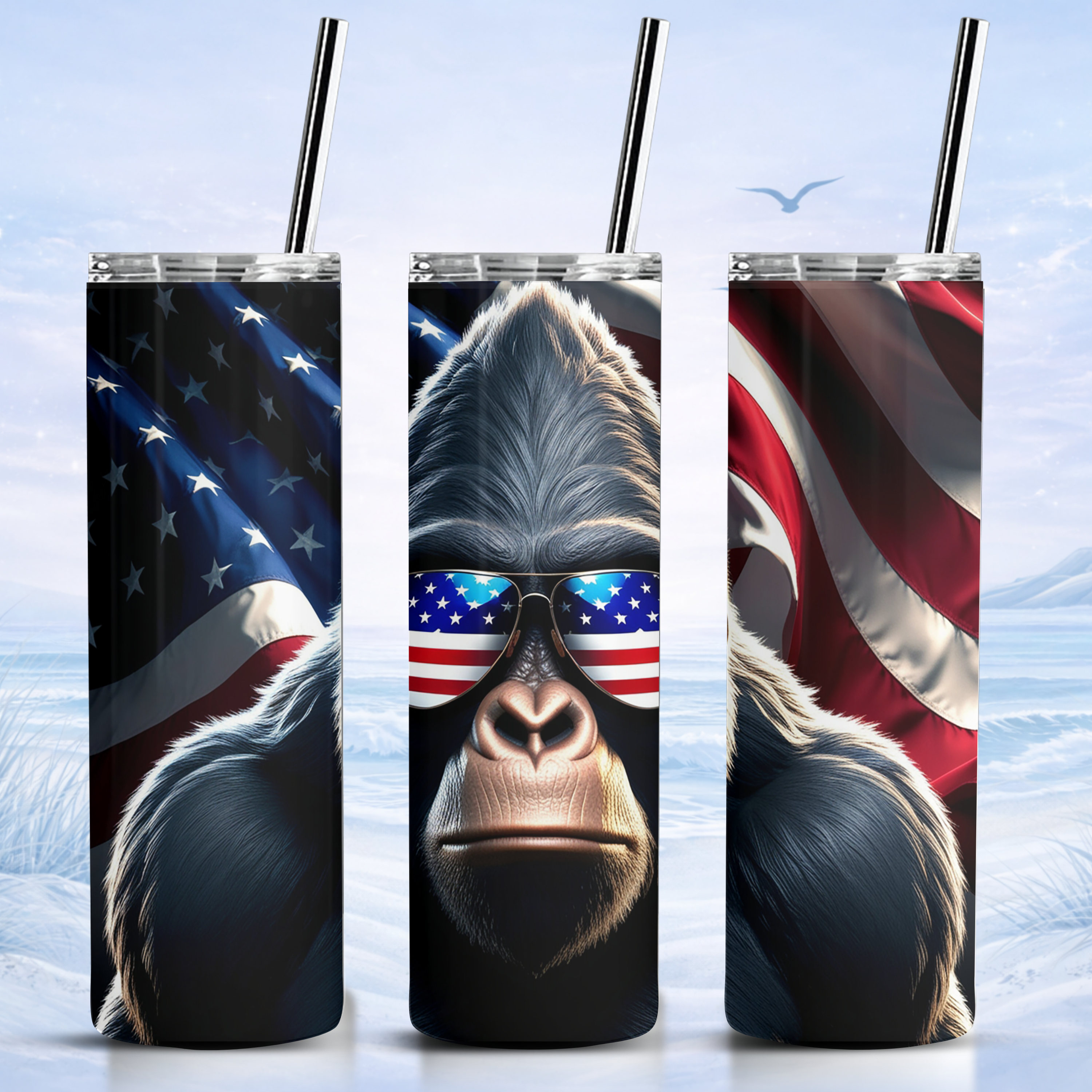 patriotic bigfoot tumbler american flag design