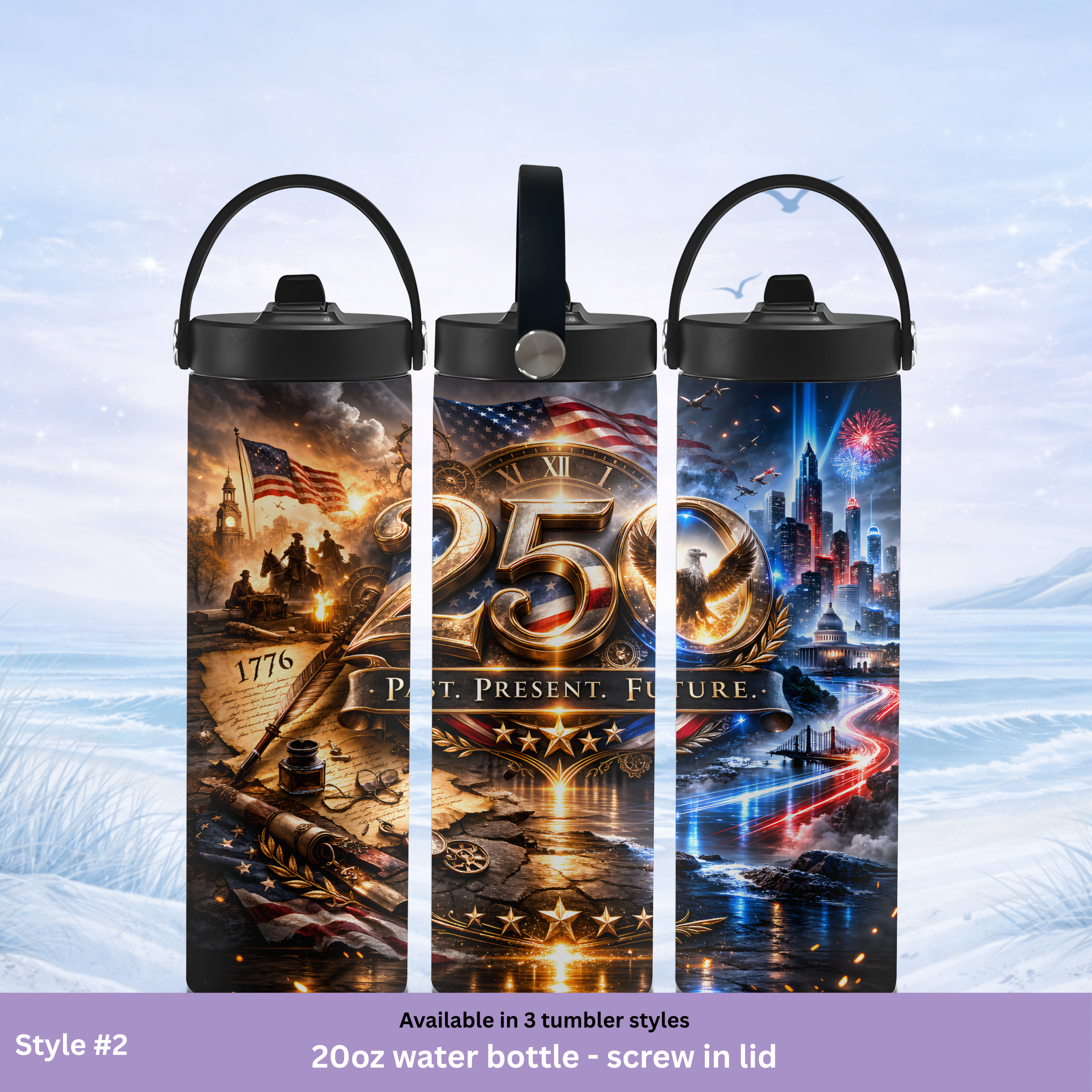 patriotic insulated tumbler American history and city skyline
