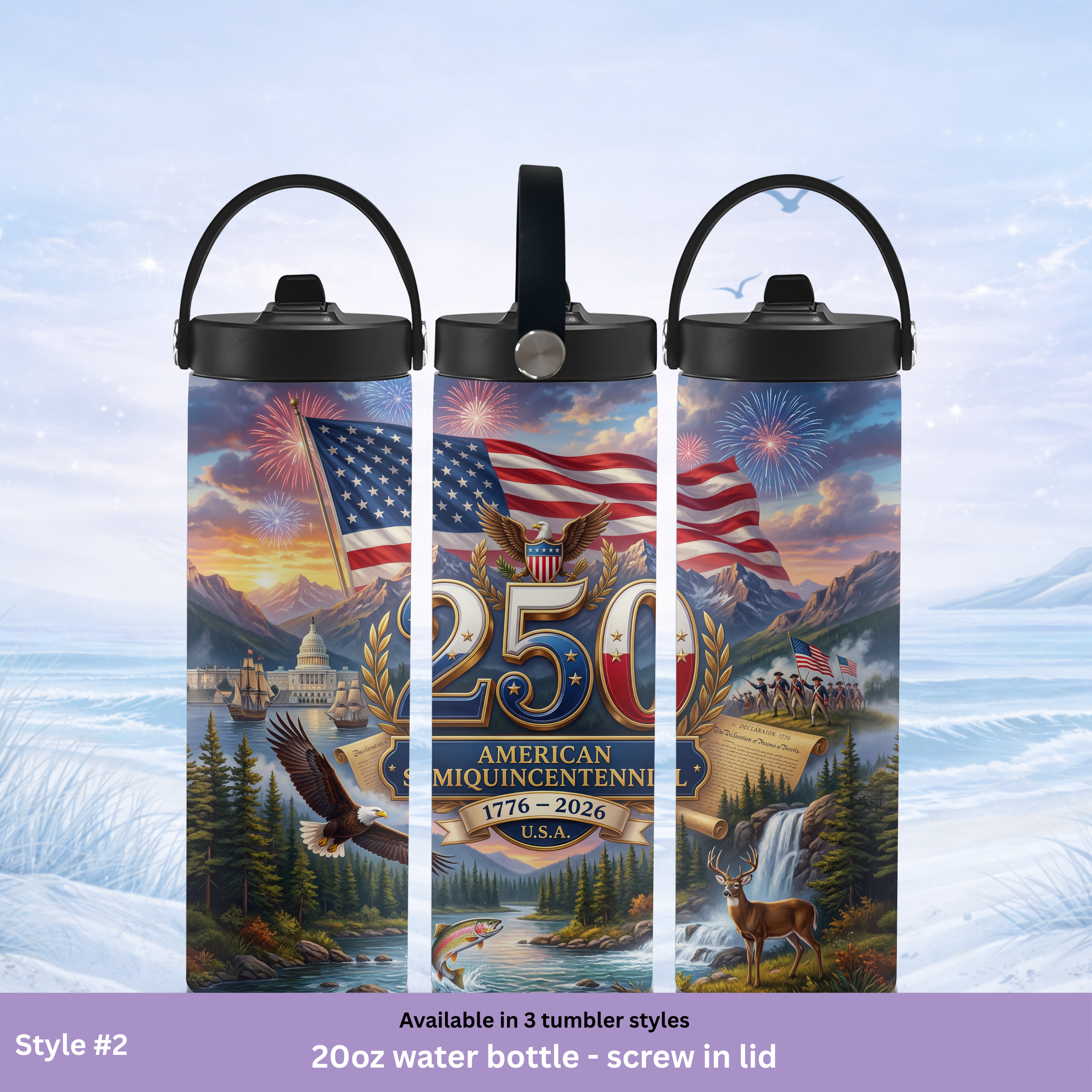 patriotic insulated tumbler eagle forest river mountain scene