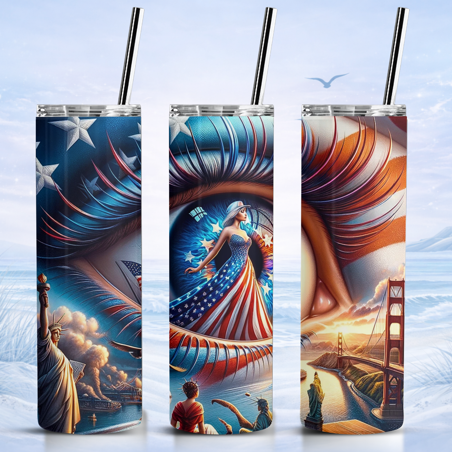 patriotic lady liberty tumbler American flag artistic design