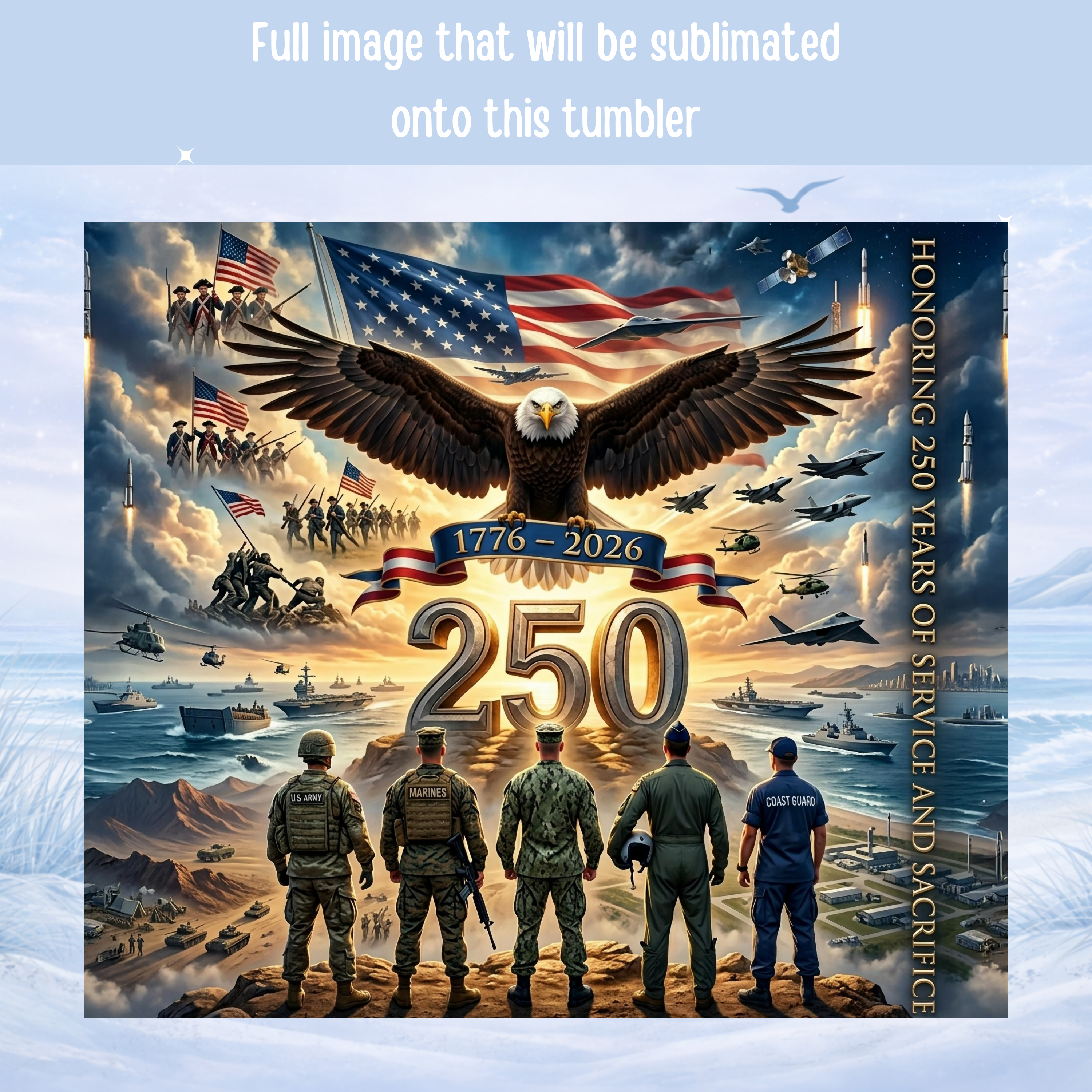 patriotic military tumbler 1776 to 2026 American armed forces cup