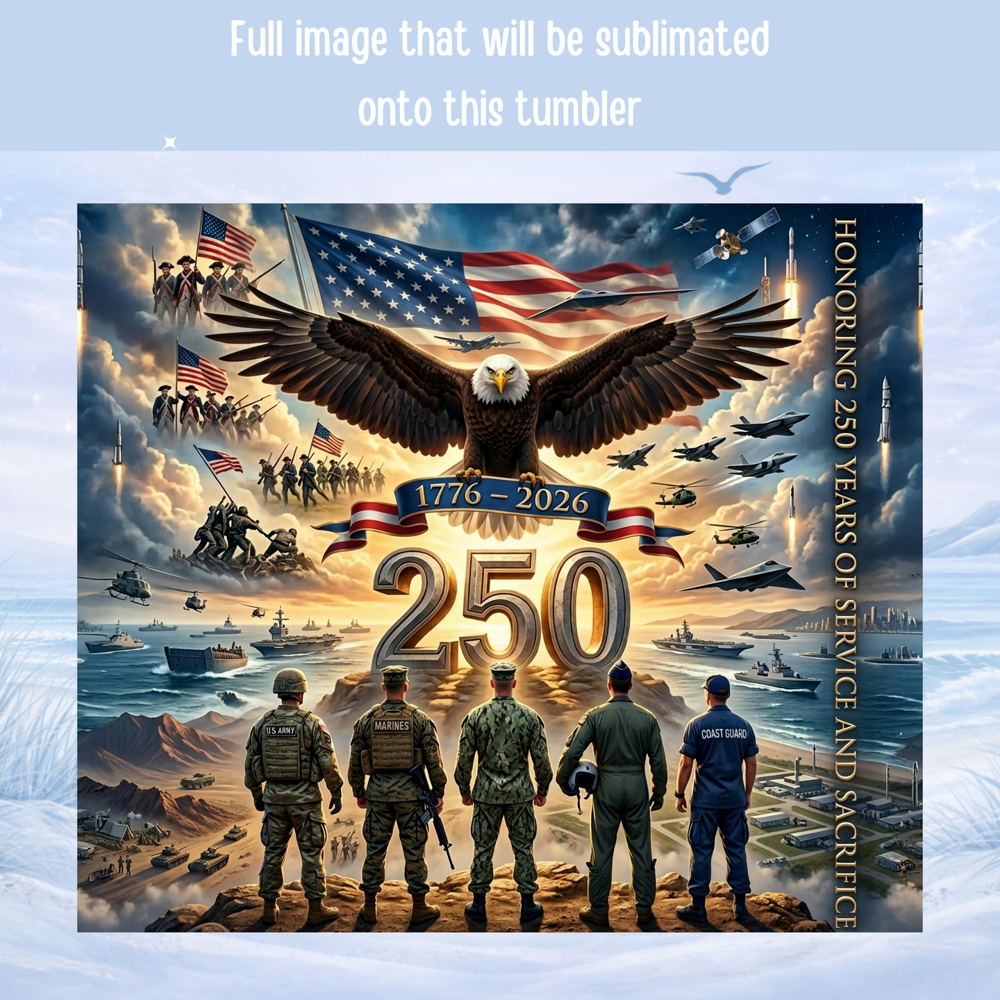 patriotic military tumbler 1776 to 2026 American armed forces cup