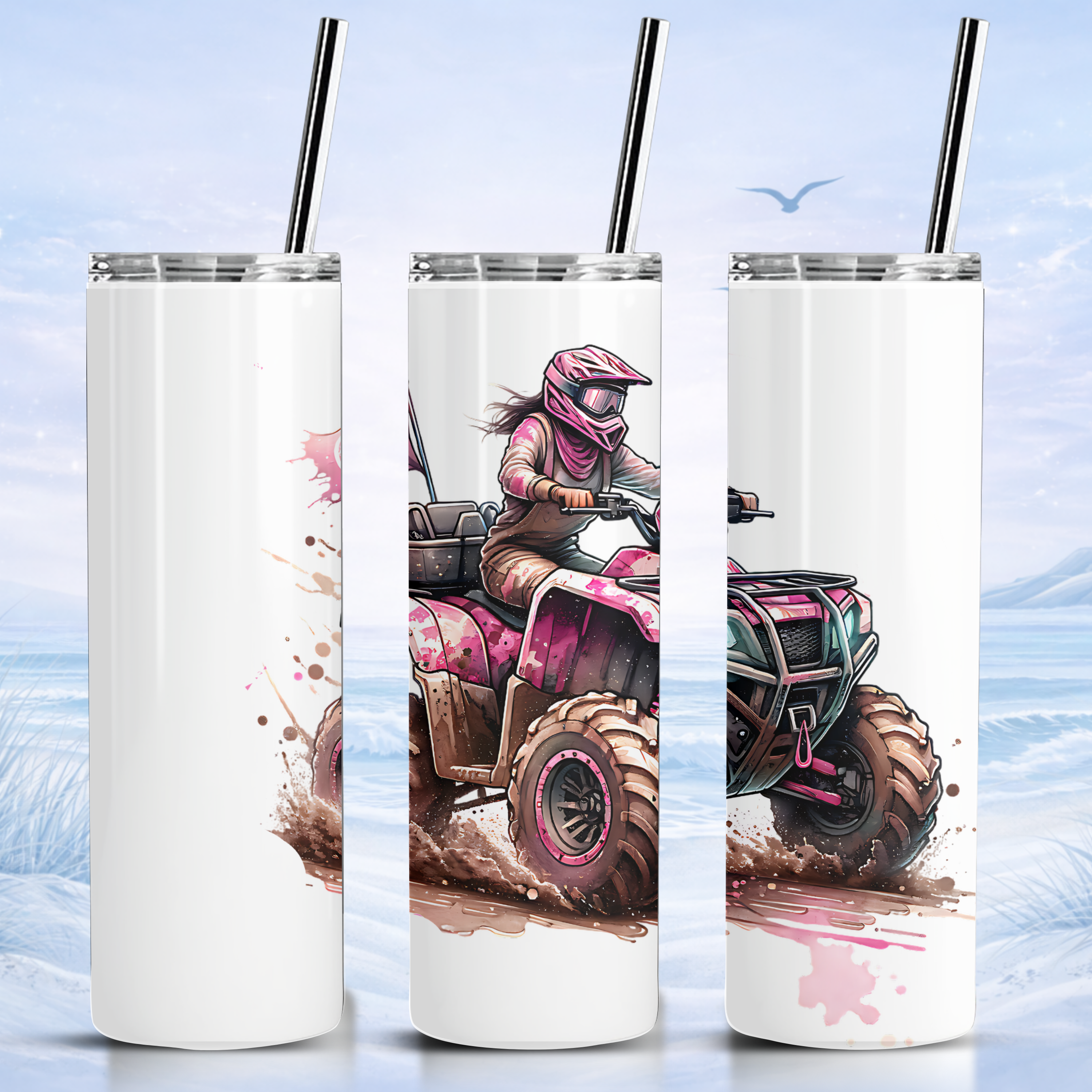 pink ATV girl tumbler off road rider mud riding design