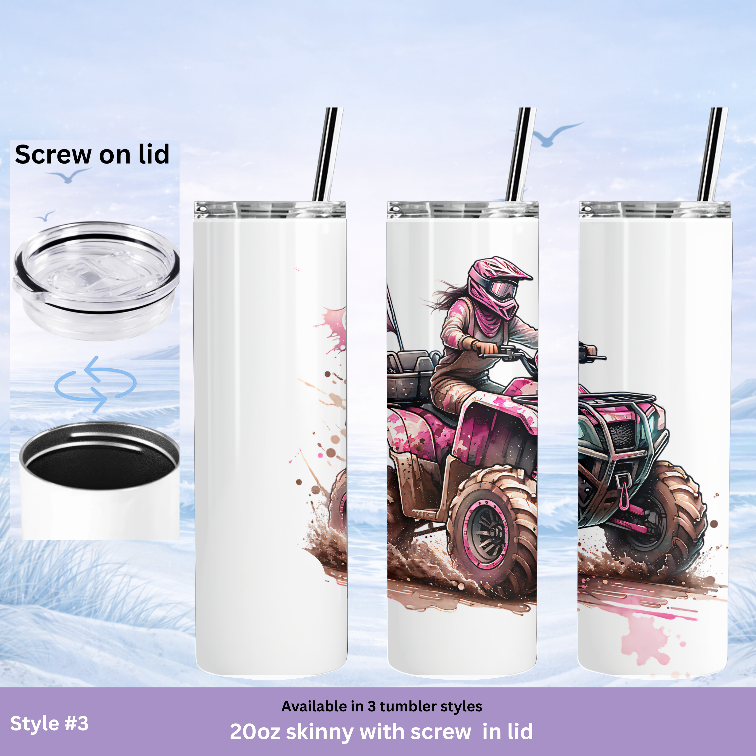 pink ATV rider tumbler off road lifestyle drinkware