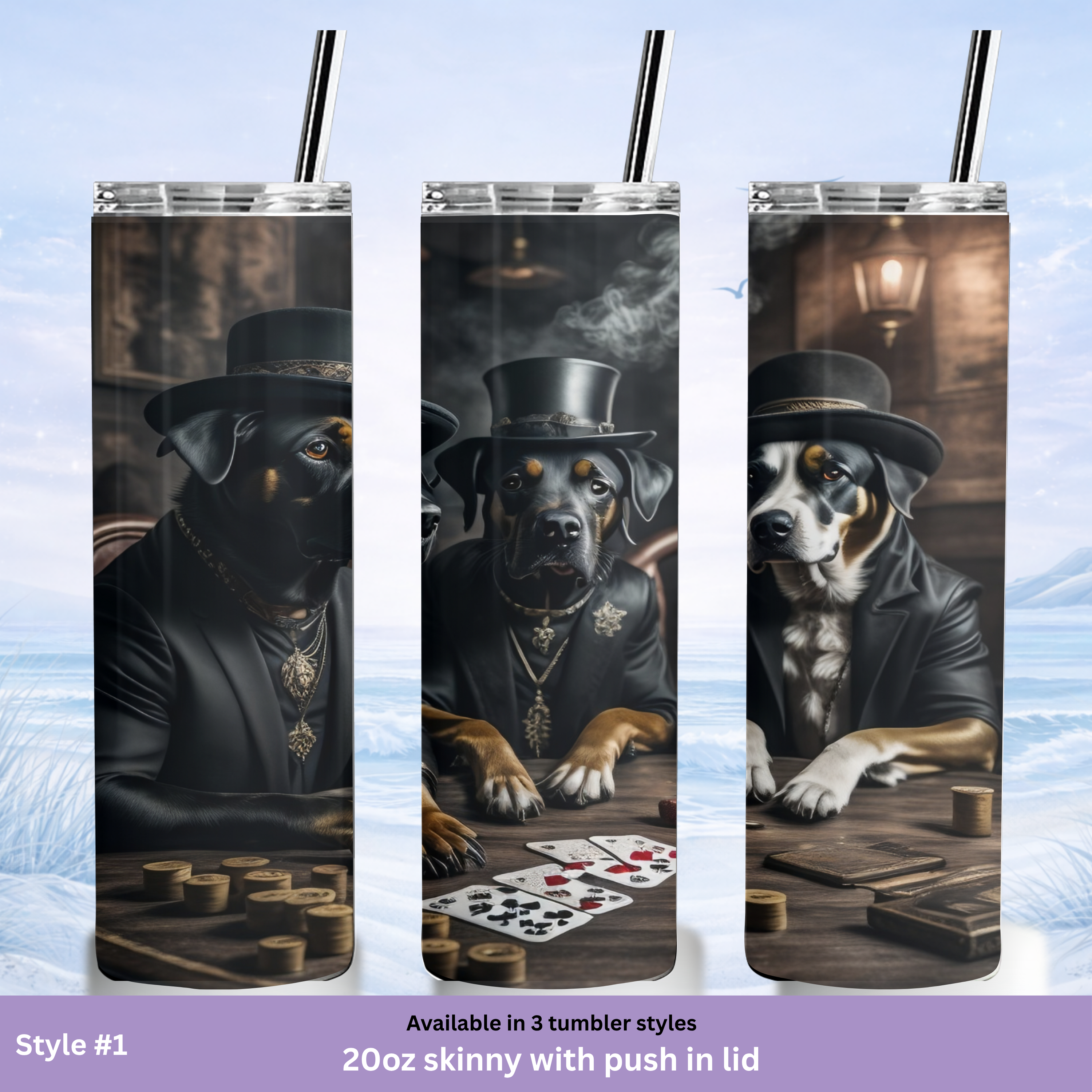 poker themed dog insulated tumbler