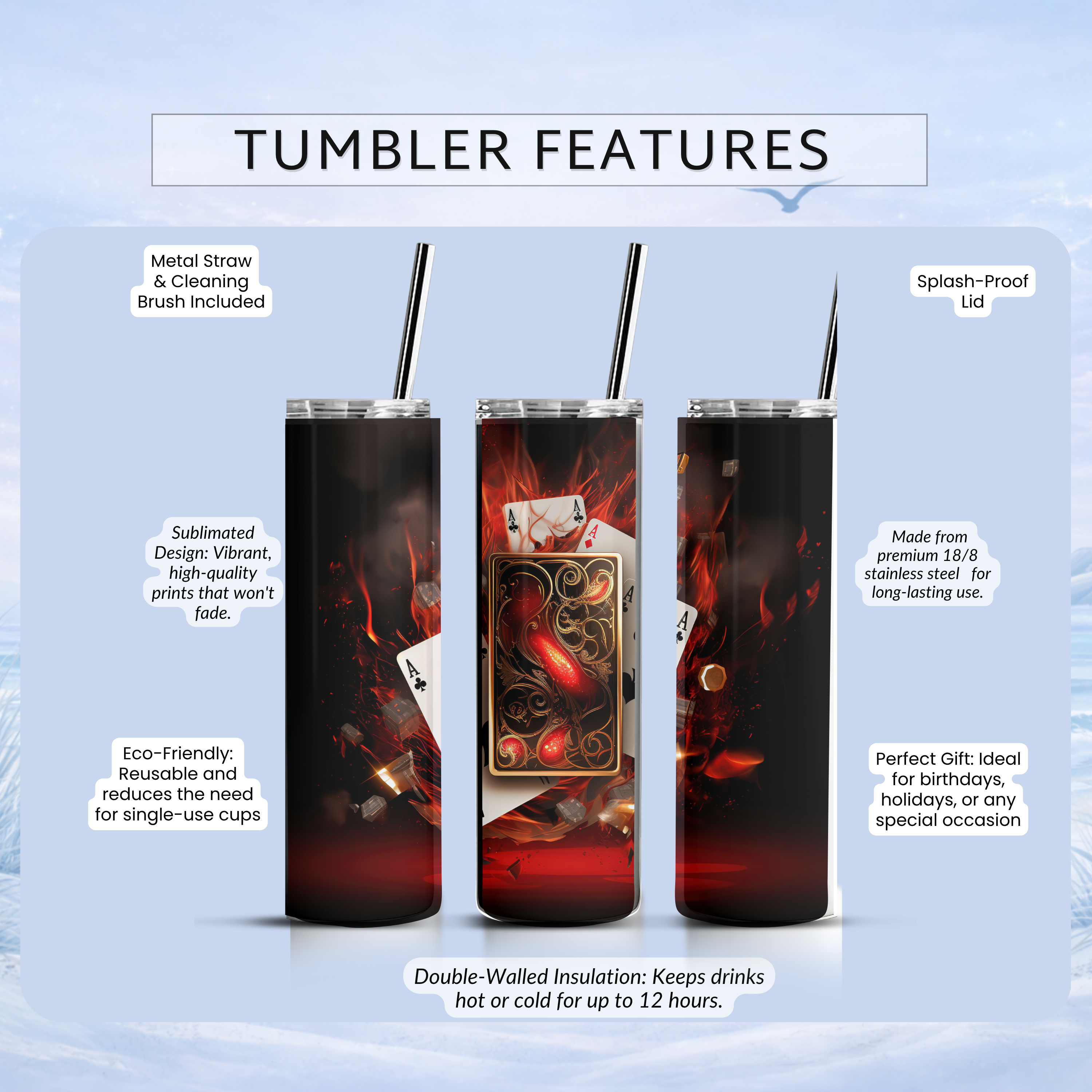 poker themed insulated tumbler 20oz
