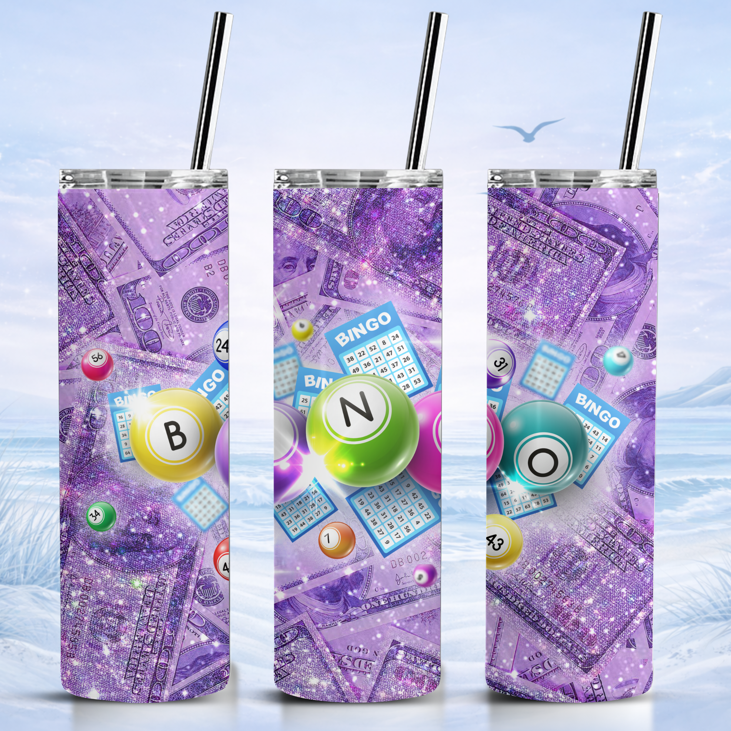 purple glitter bingo tumbler 20 oz