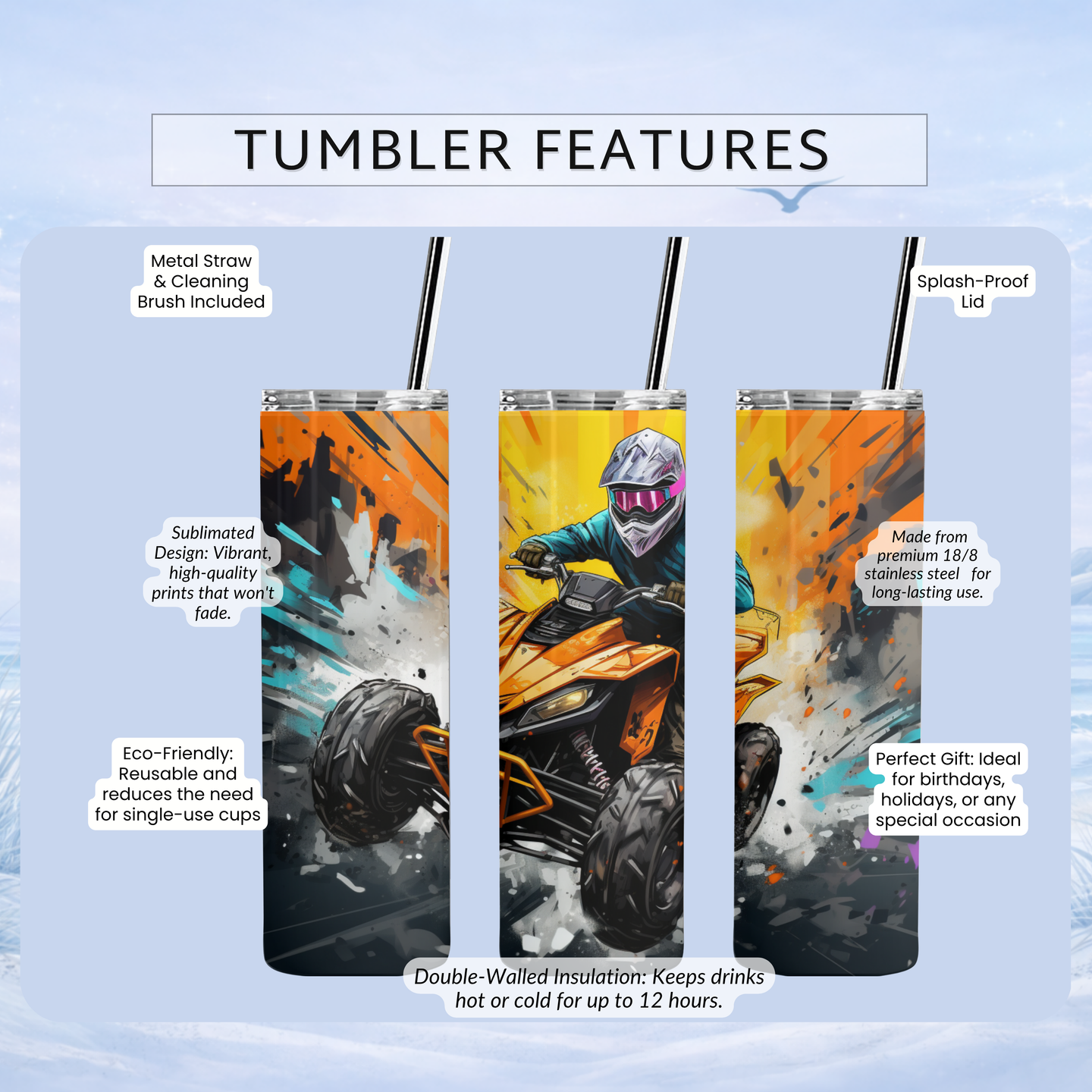 quad bike tumbler colorful paint splash motorsports design
