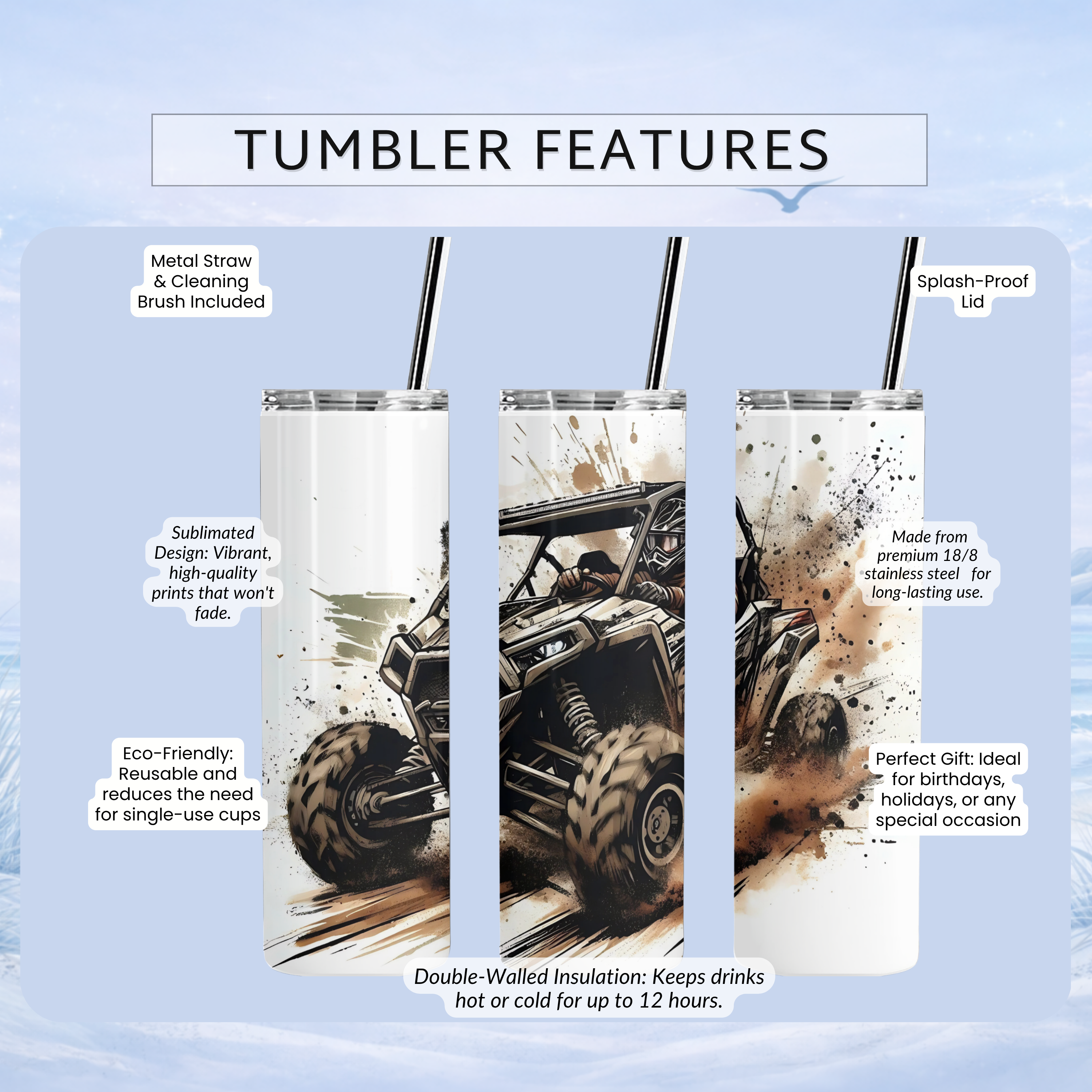 quad bike tumbler dirt splash design outdoor adventure
