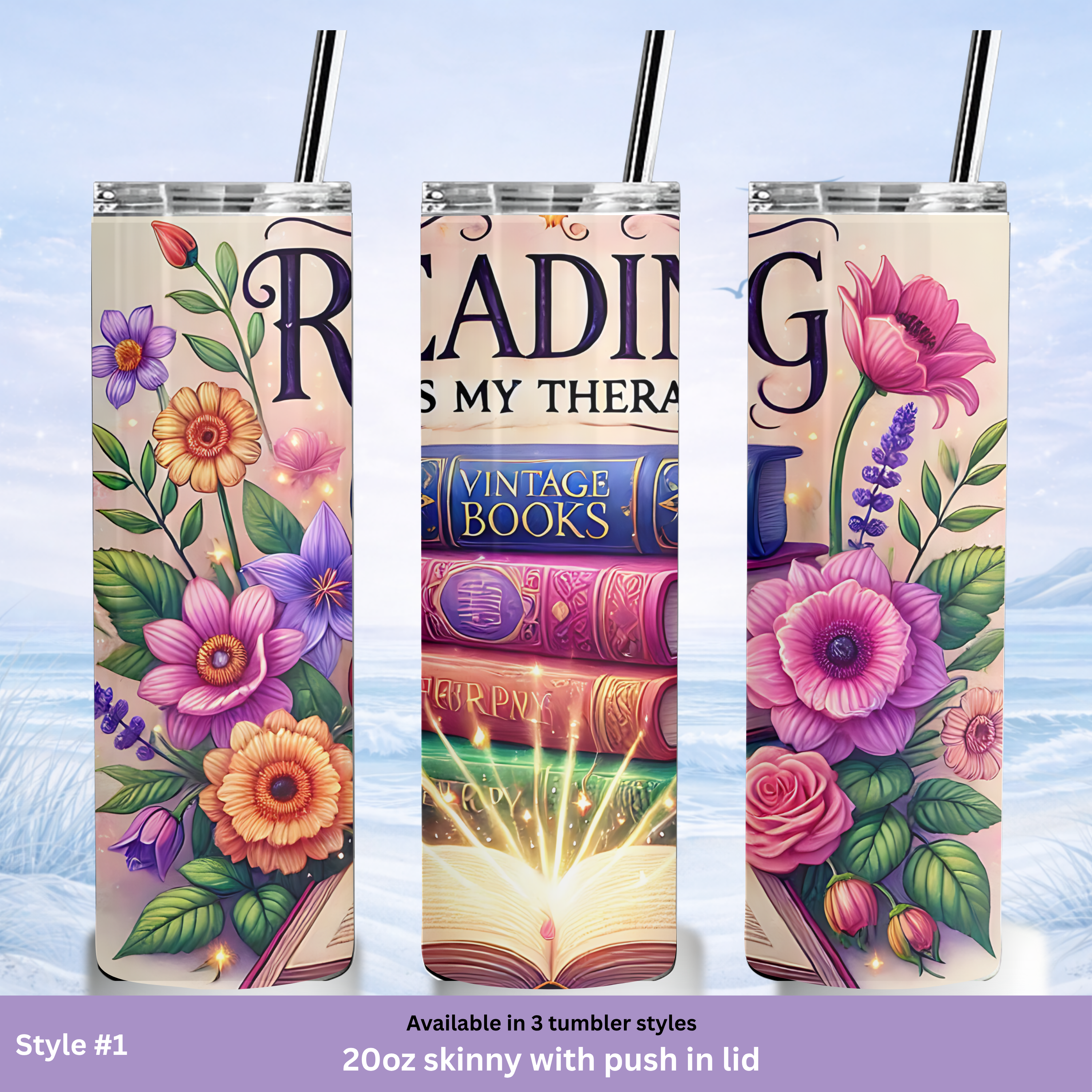 reading quote tumbler books and flowers aesthetic cup