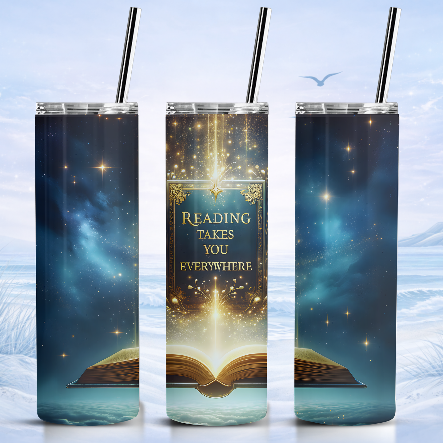 reading takes you everywhere tumbler book lover insulated skinny tumbler