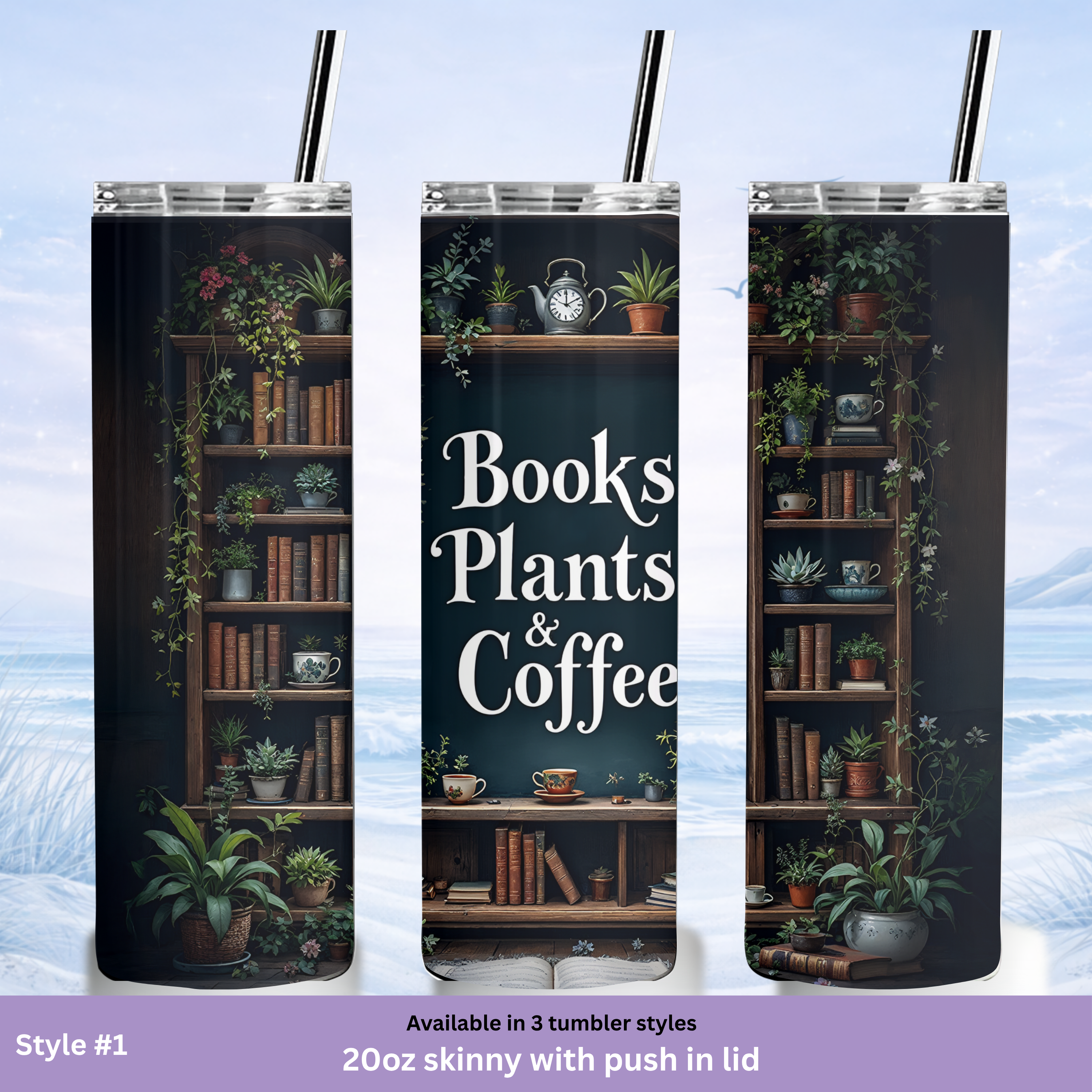 reading theme stainless steel tumbler