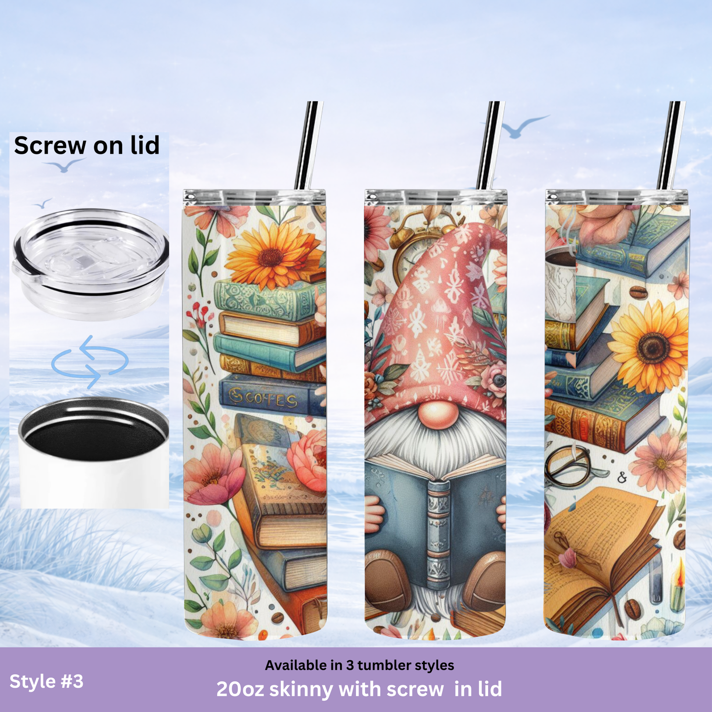 reading themed tumbler insulated 20 oz coffee cup