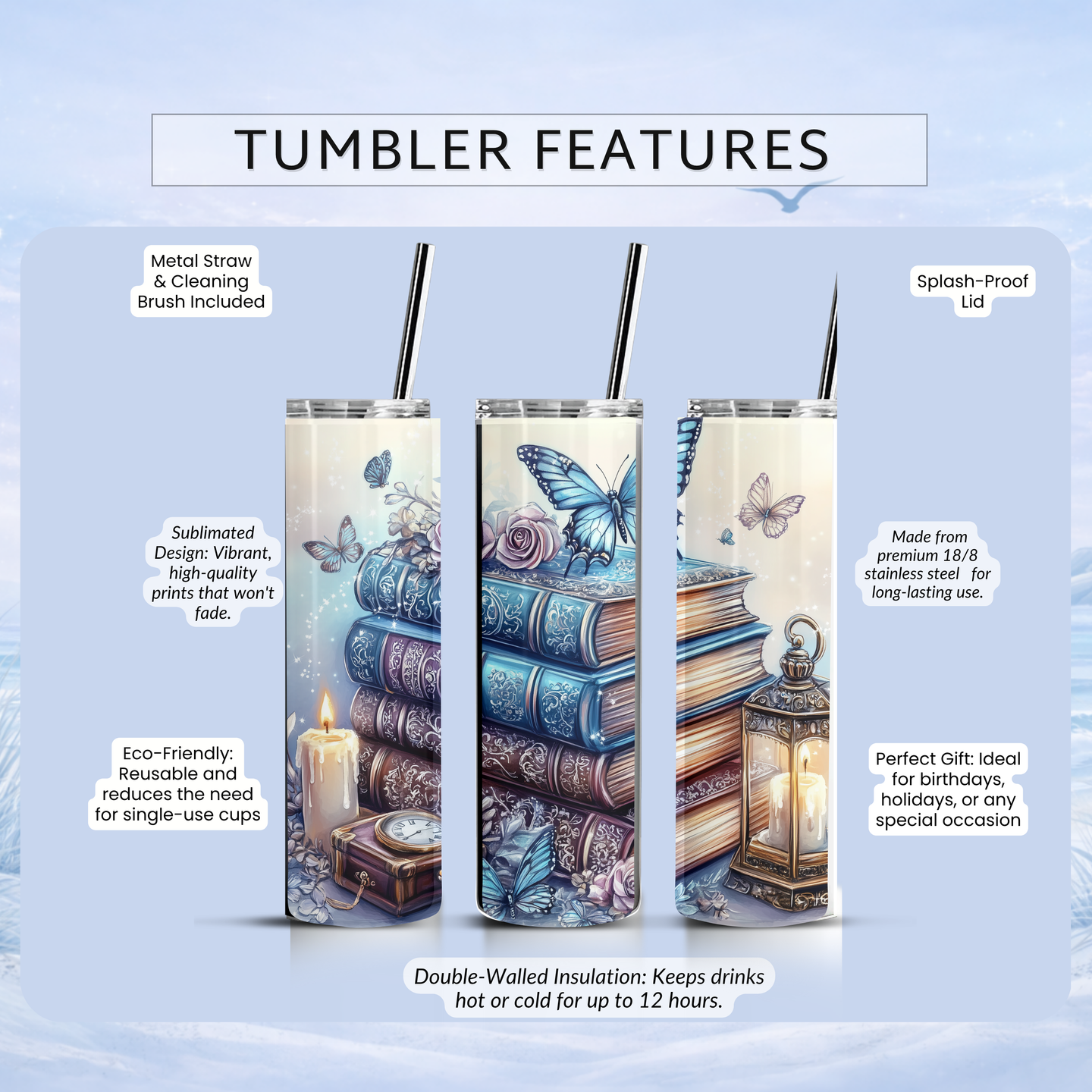 reading tumbler candle light butterfly aesthetic cup