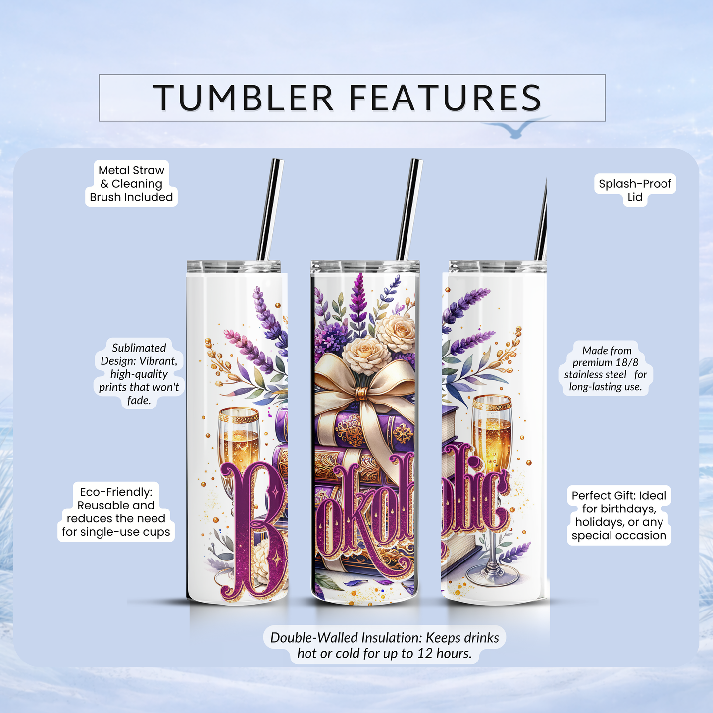 reading tumbler elegant book stack aesthetic