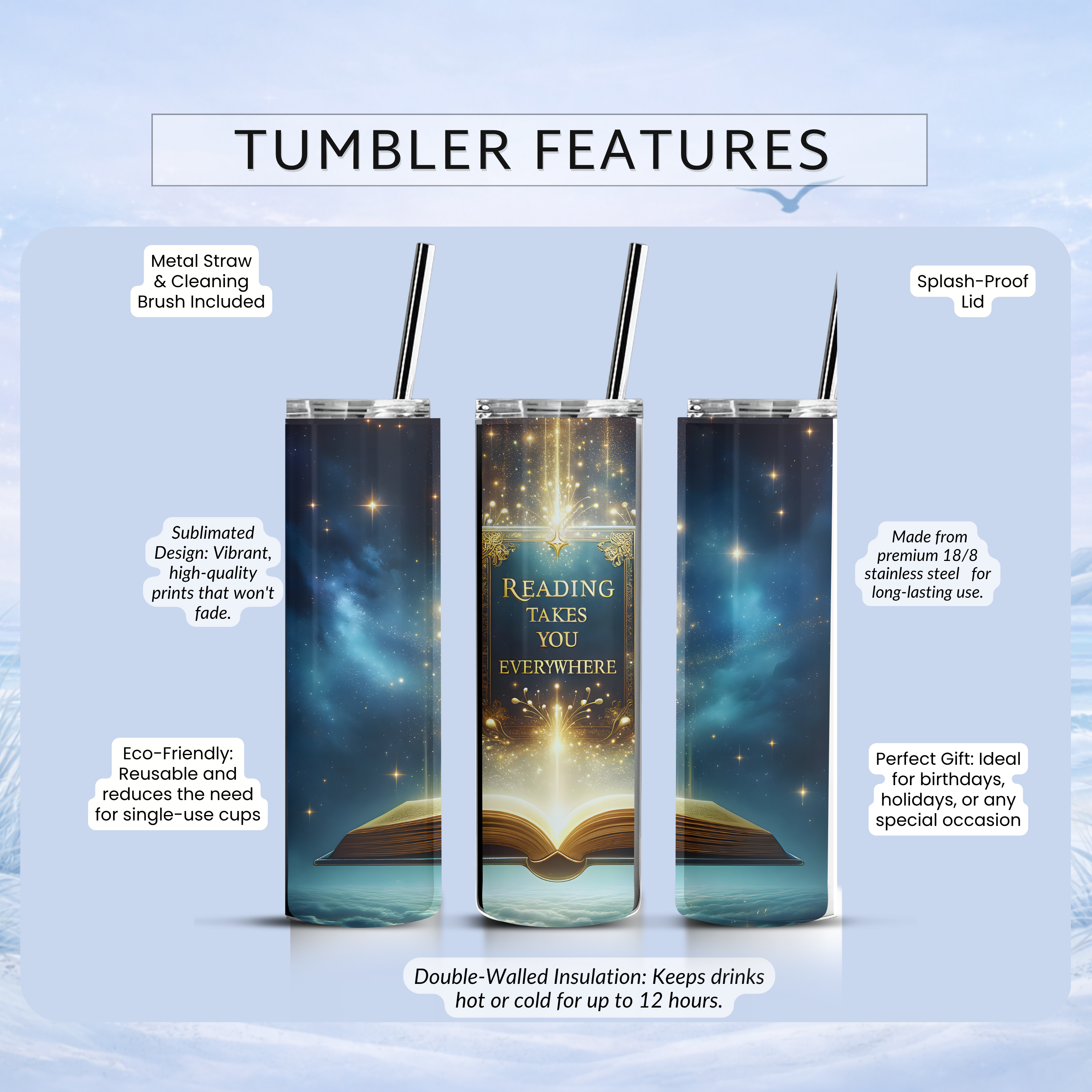 fantasy reading tumbler glowing book design