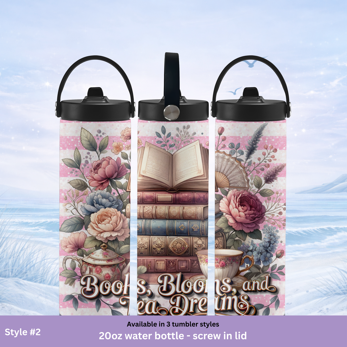 reading tumbler vintage books flowers design