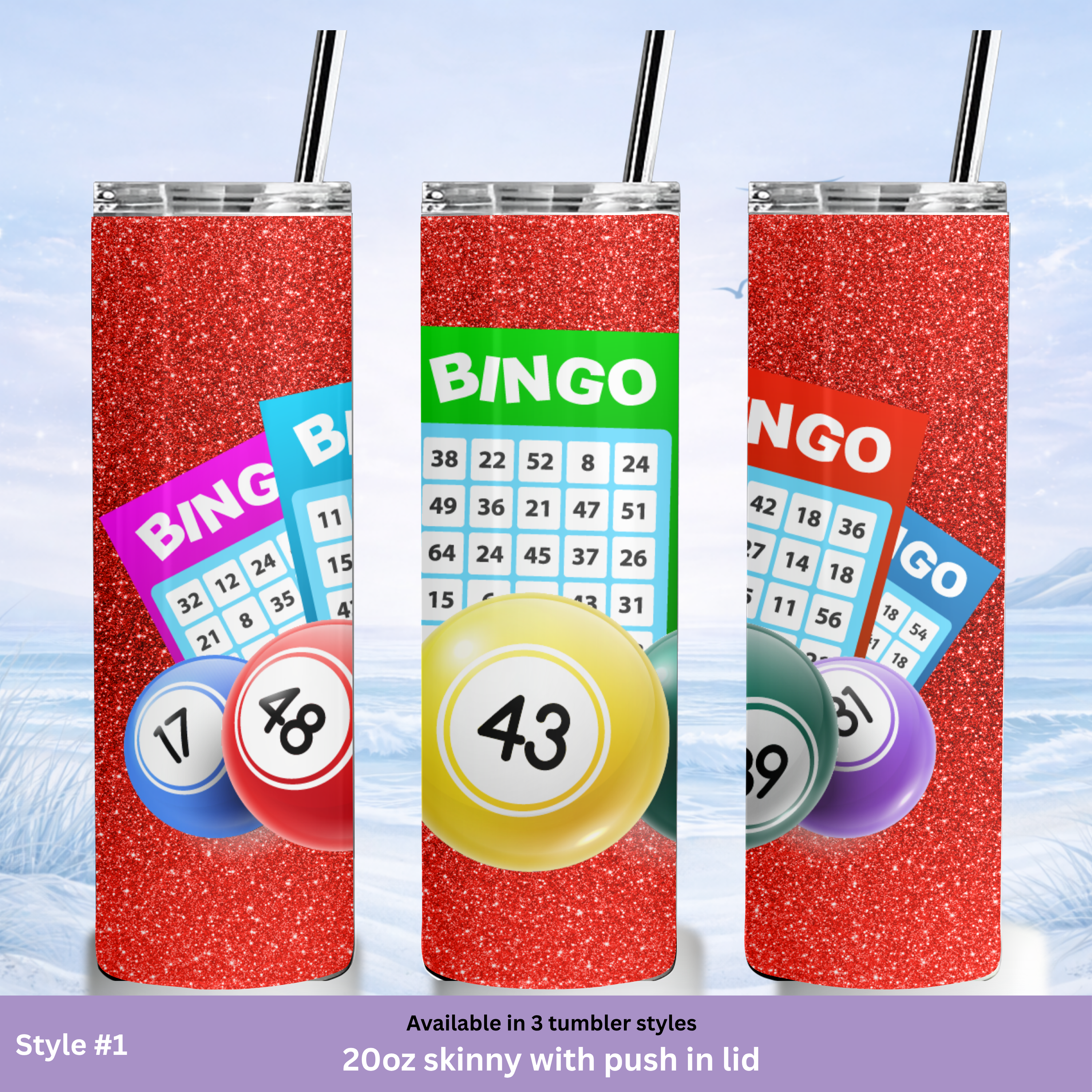 red glitter bingo tumbler game night