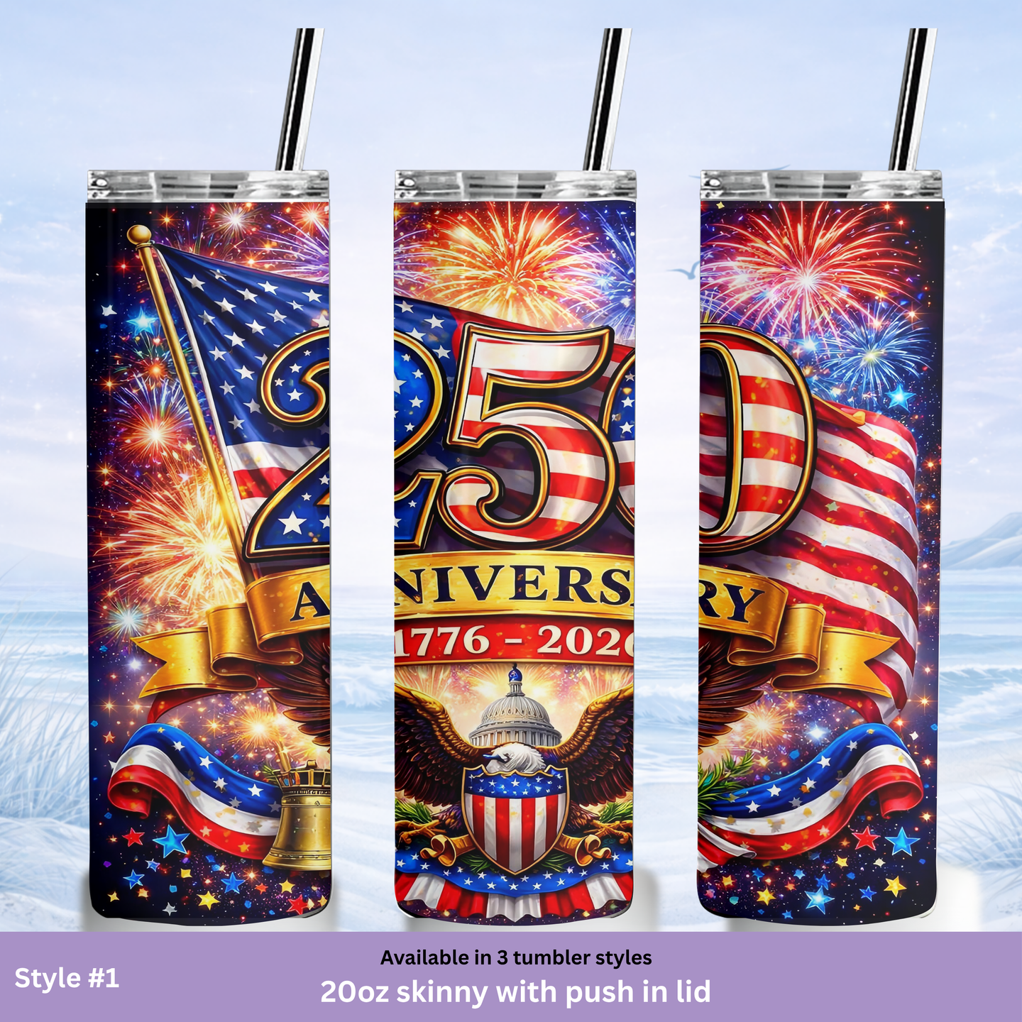 red white blue fireworks tumbler American pride cup