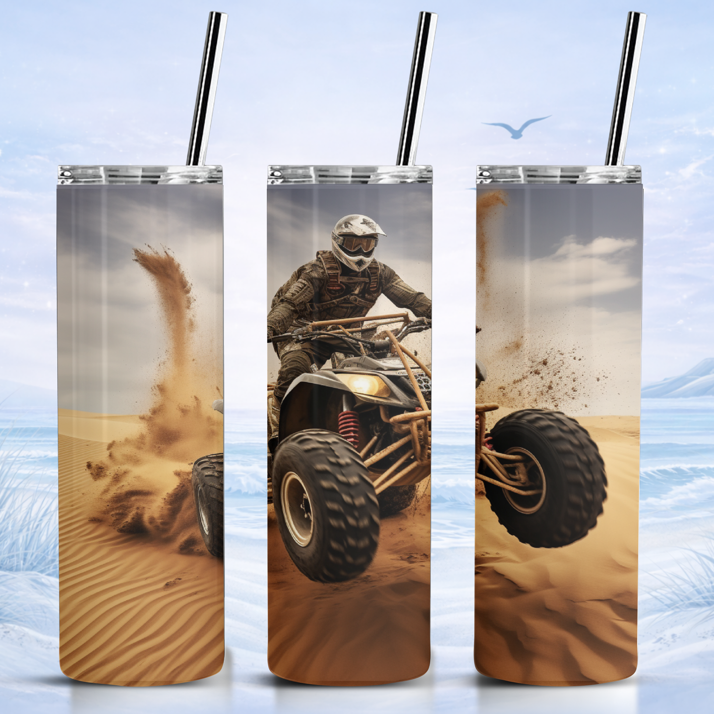 sand dune ATV tumbler off road rider desert action design