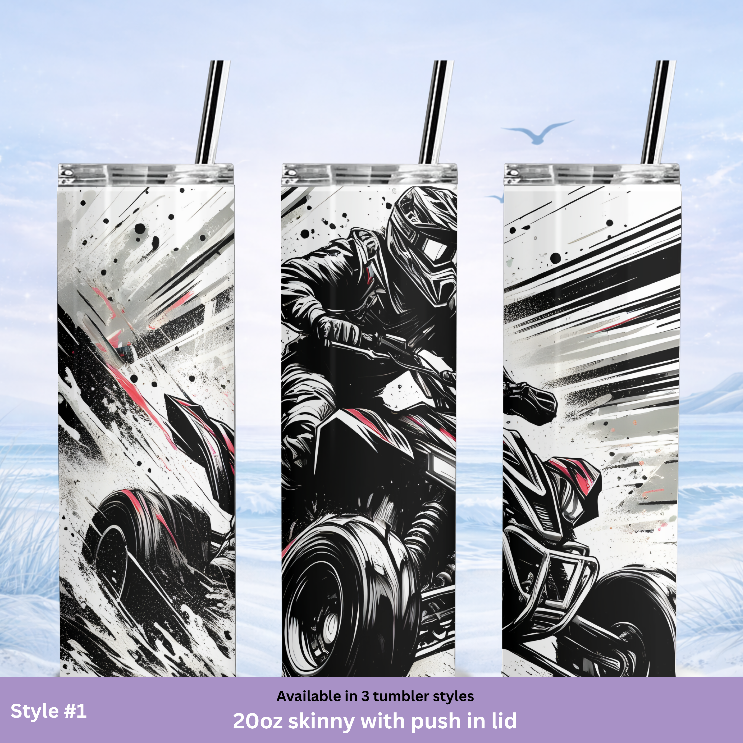 sand dunes ATV tumbler high contrast rider design