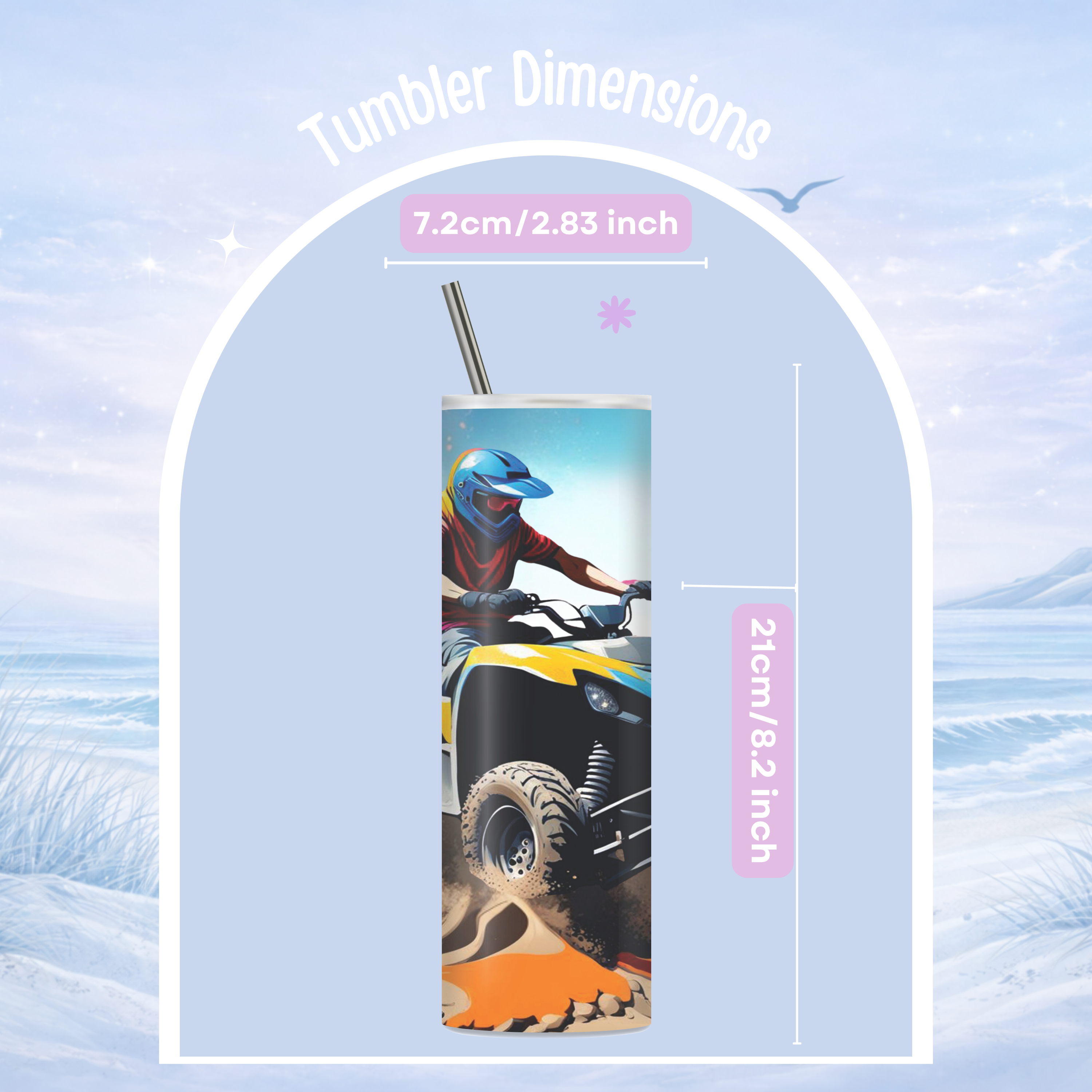 sand dunes ATV tumbler rider kicking up sand design