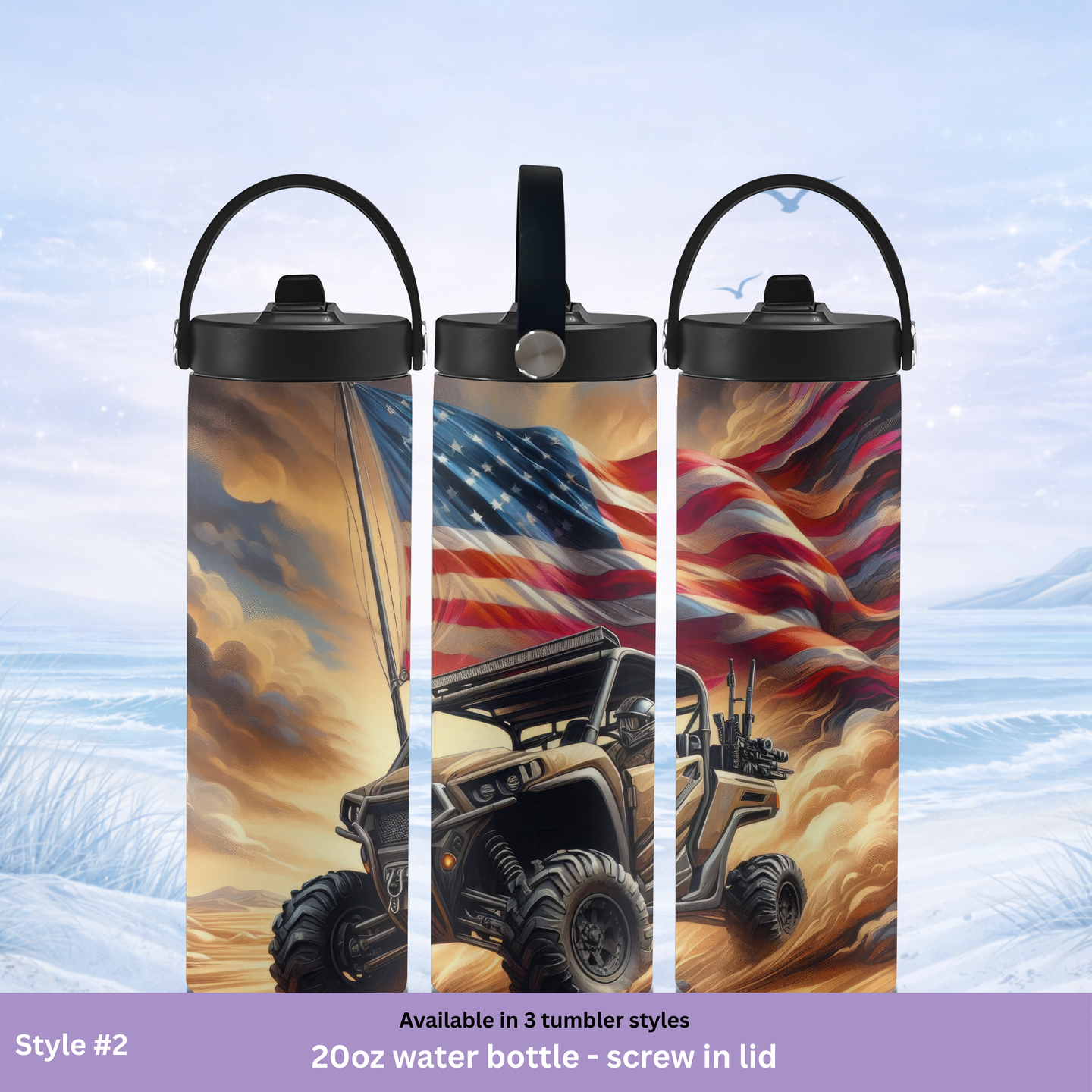 sand dunes UTV tumbler USA flag rugged off road design