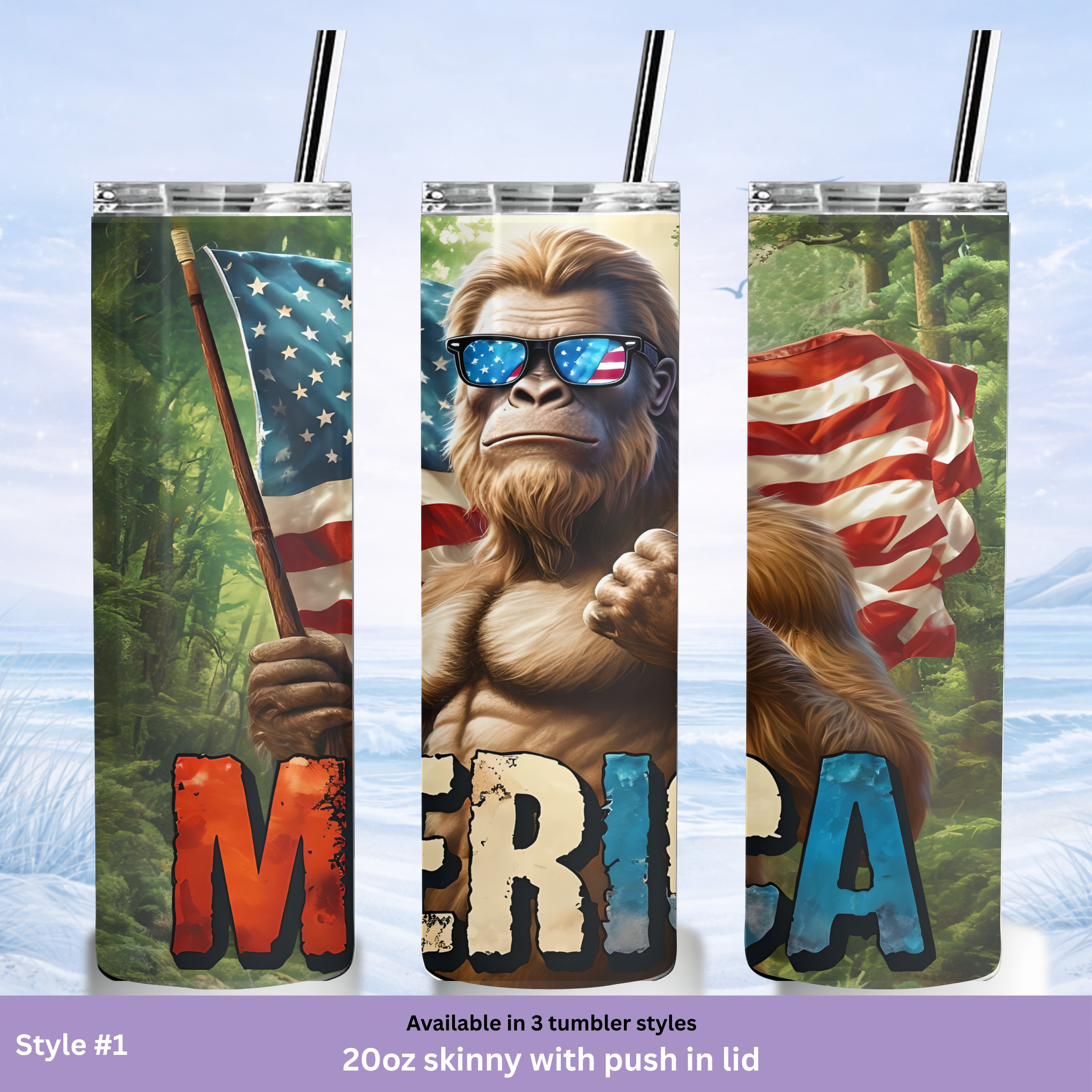 sasquatch tumbler american flag drinkware