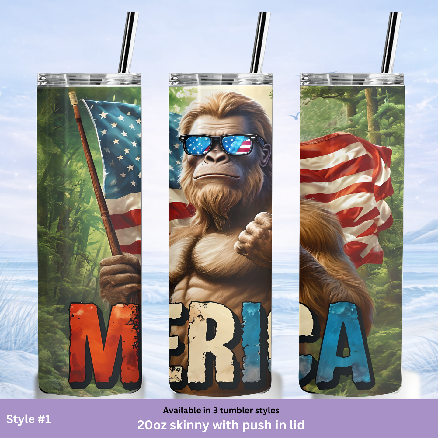 sasquatch tumbler american flag drinkware