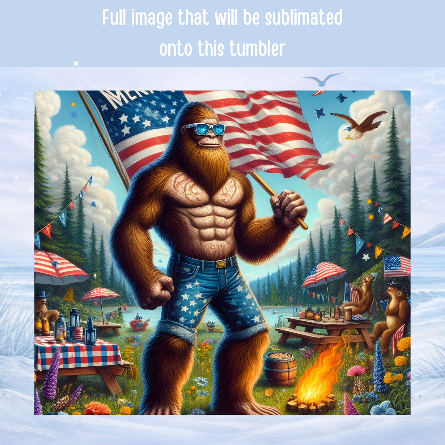 sasquatch tumbler campsite picnic design