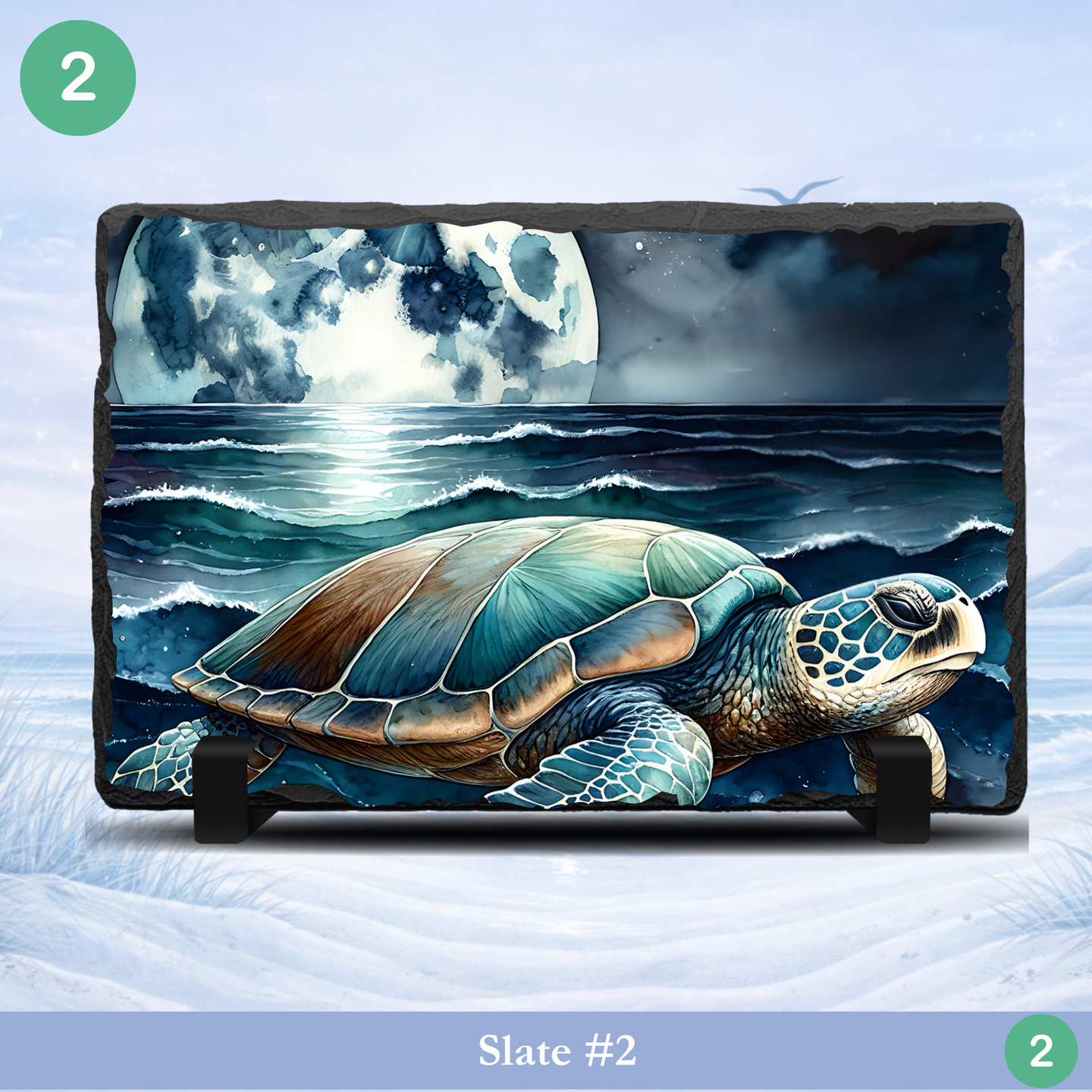 sea turtle night ocean slate moon waves coastal wall art turtle stone decor