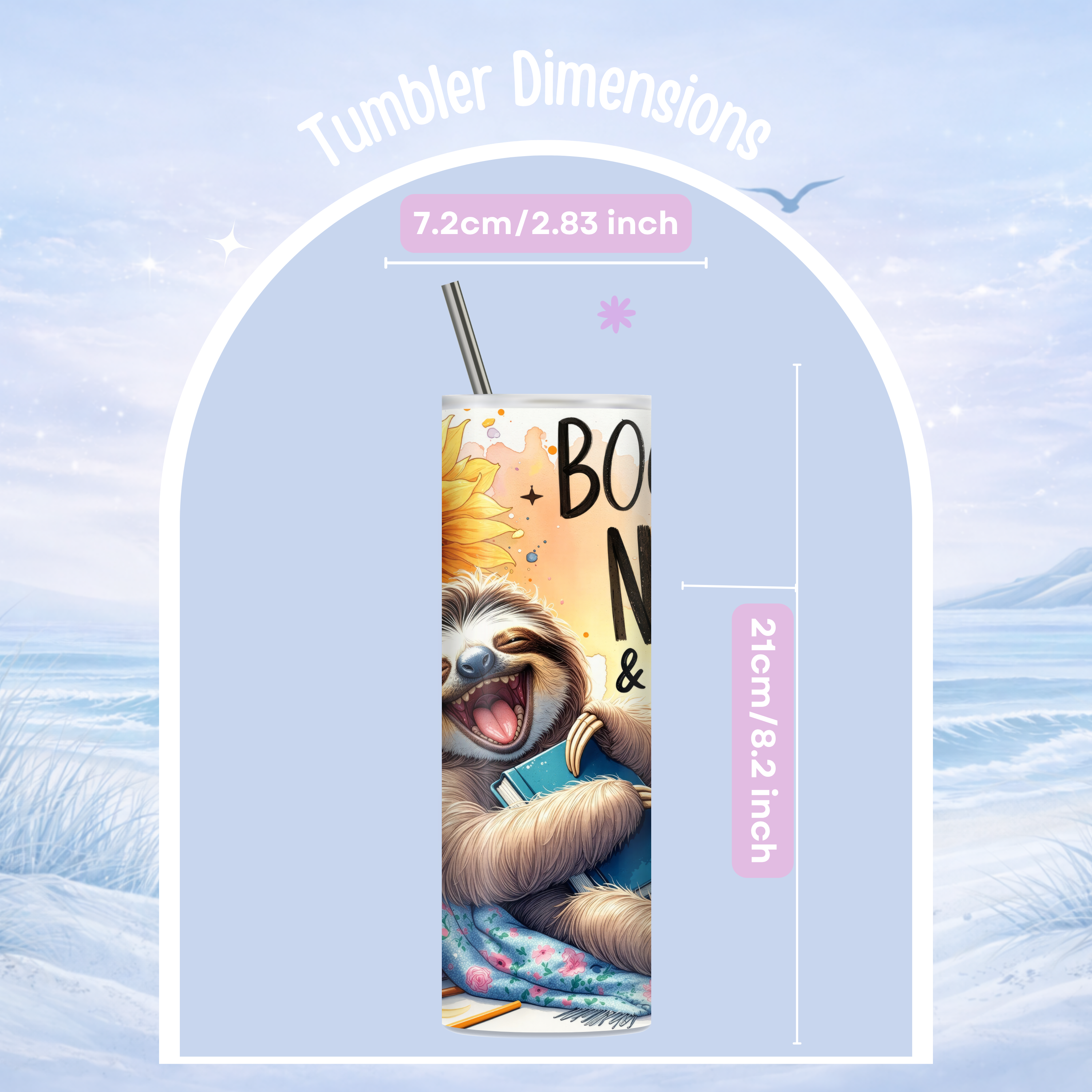 sloth reading books tumbler gift for readers